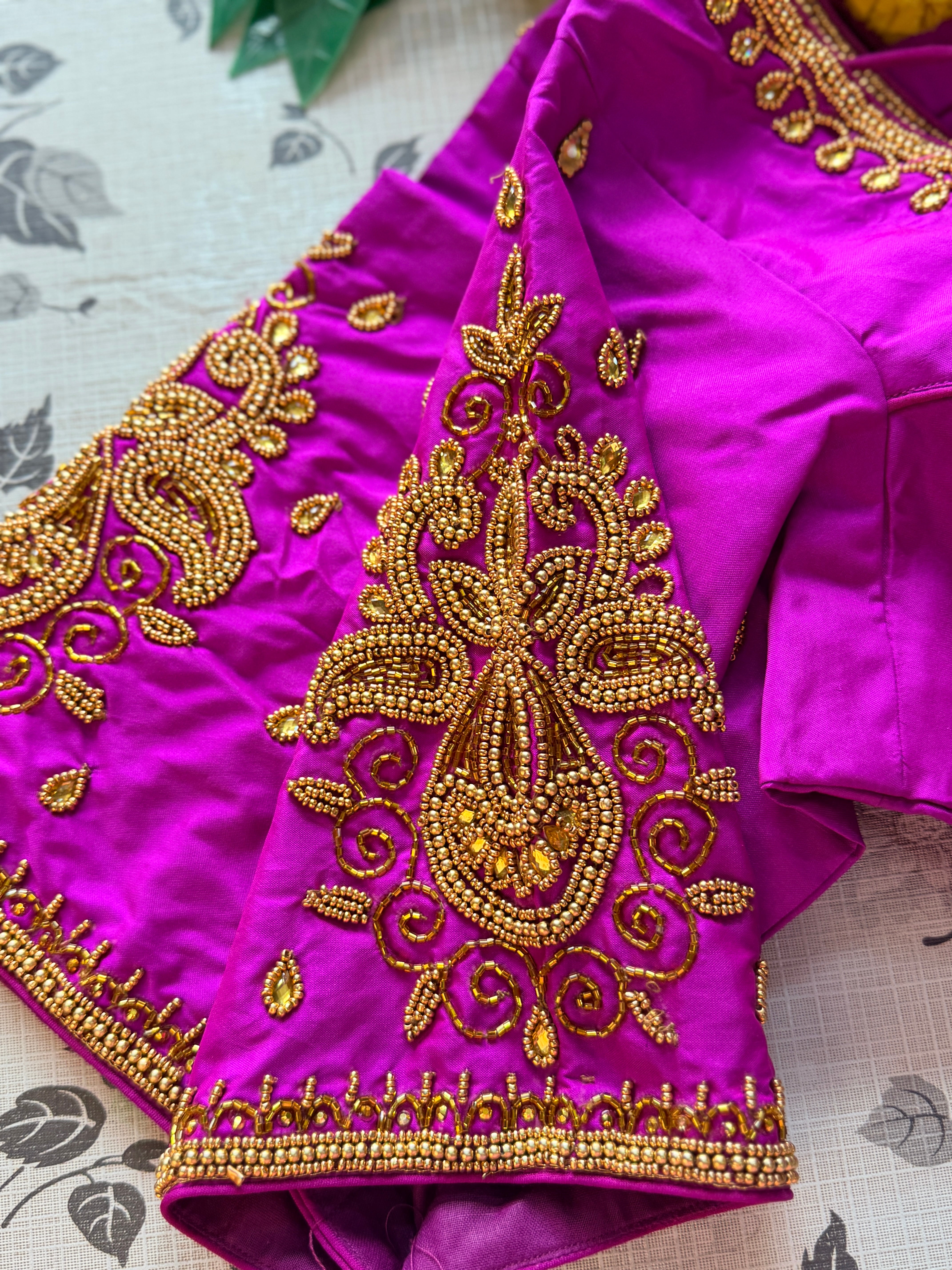 Maggam Work Readymade Padded Blouse front hooks with sleeves