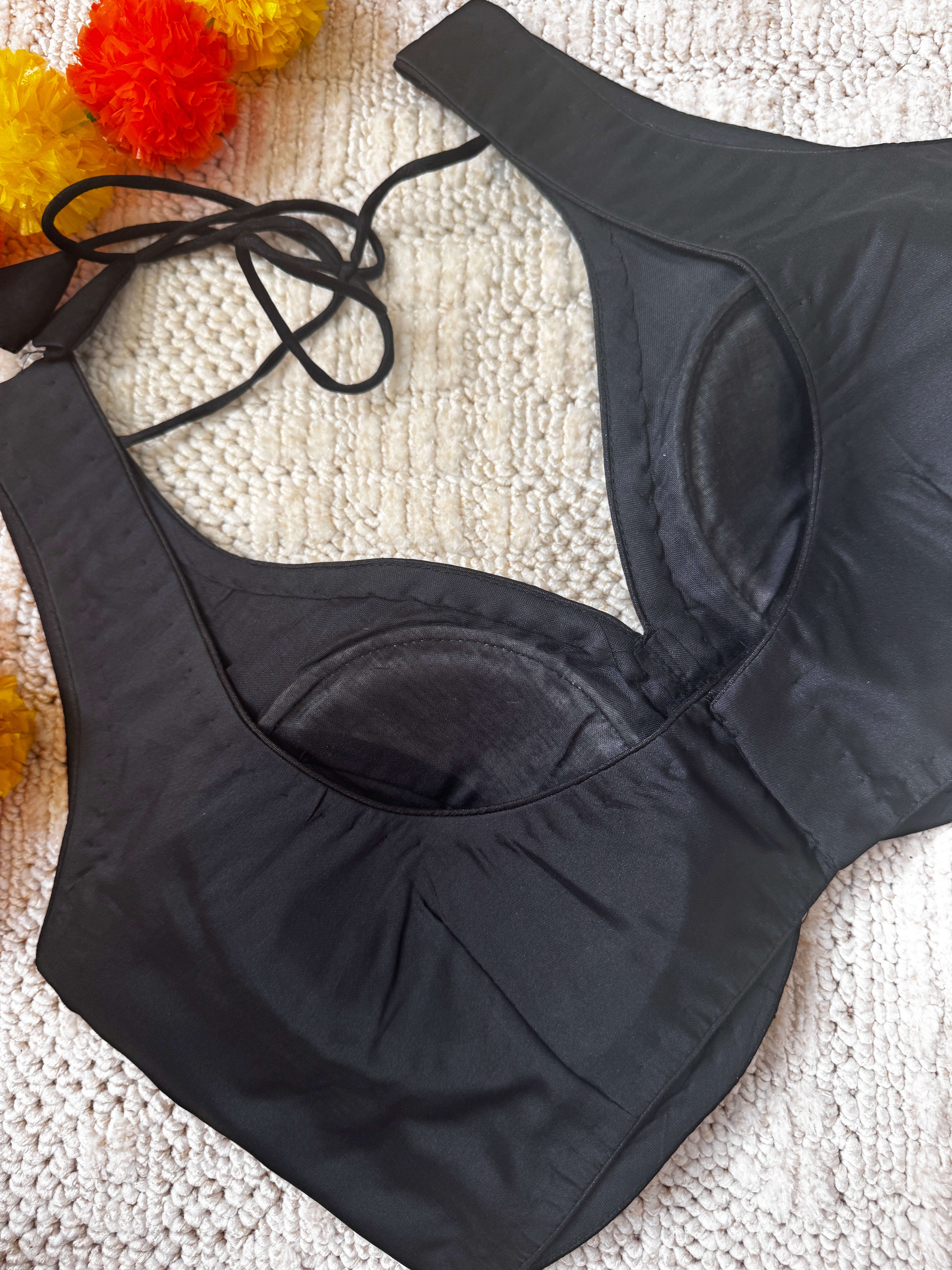 Raw Silk Readymade Sleeveless padded blouse with Back Hooks