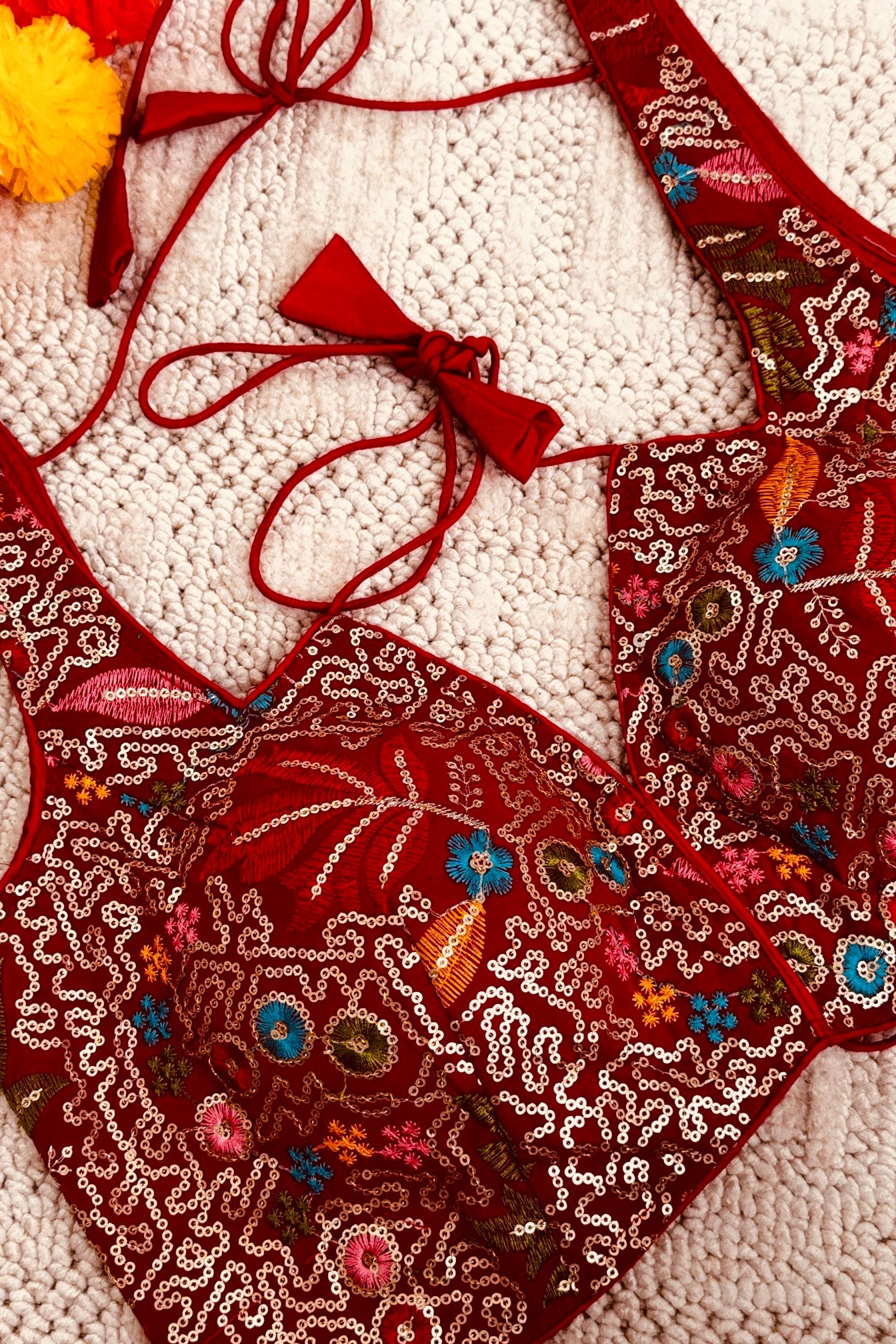 Raw Silk Masaba Style Readymade Padded Blouse Back dori without sleeves