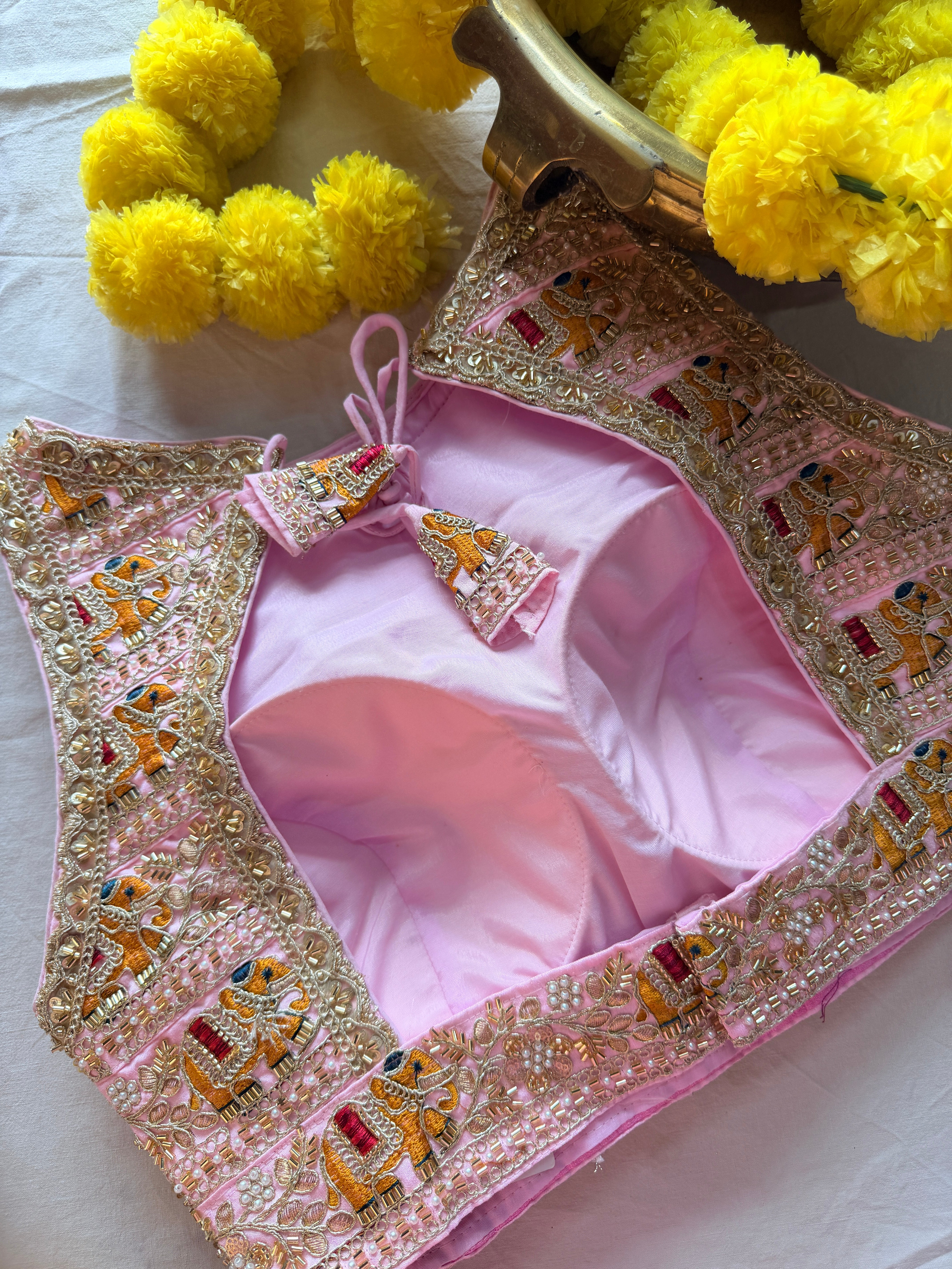Raw Silk Zardozi padded sleeveless blouse with back hooks