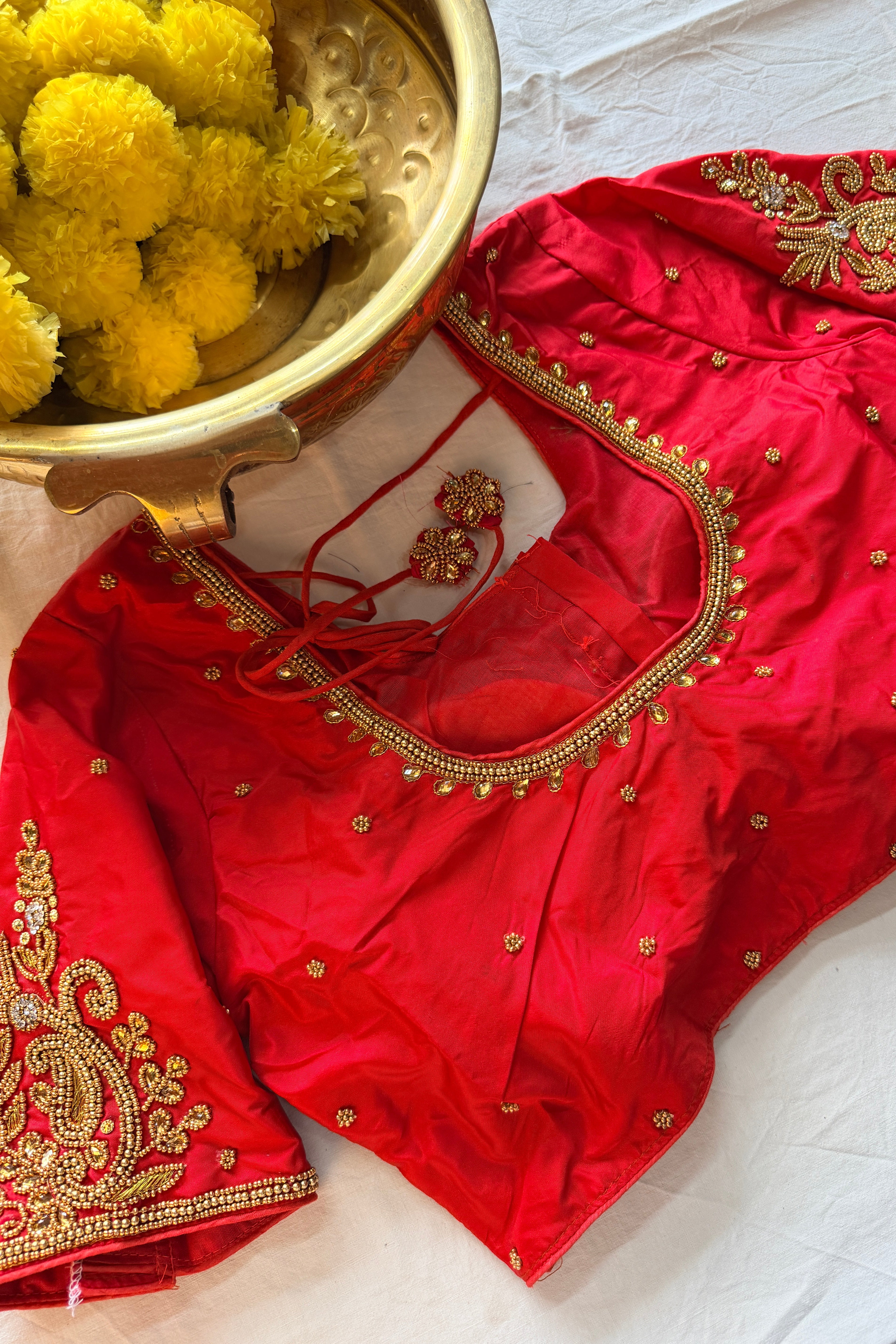 Maggam Work Readymade Padded Blouse front hooks with sleeves
