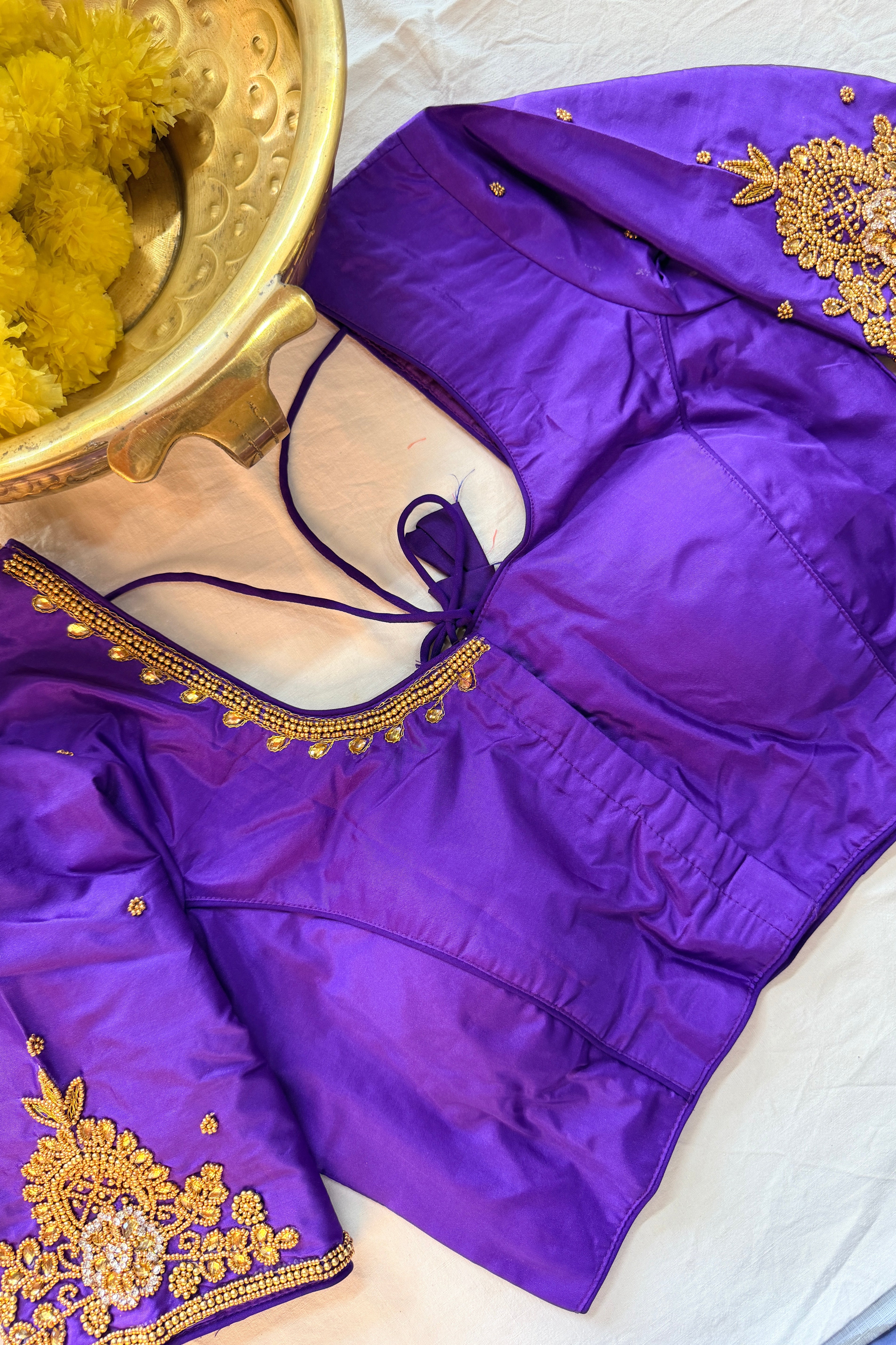 Maggam Work Readymade Padded Blouse front hooks with sleeves