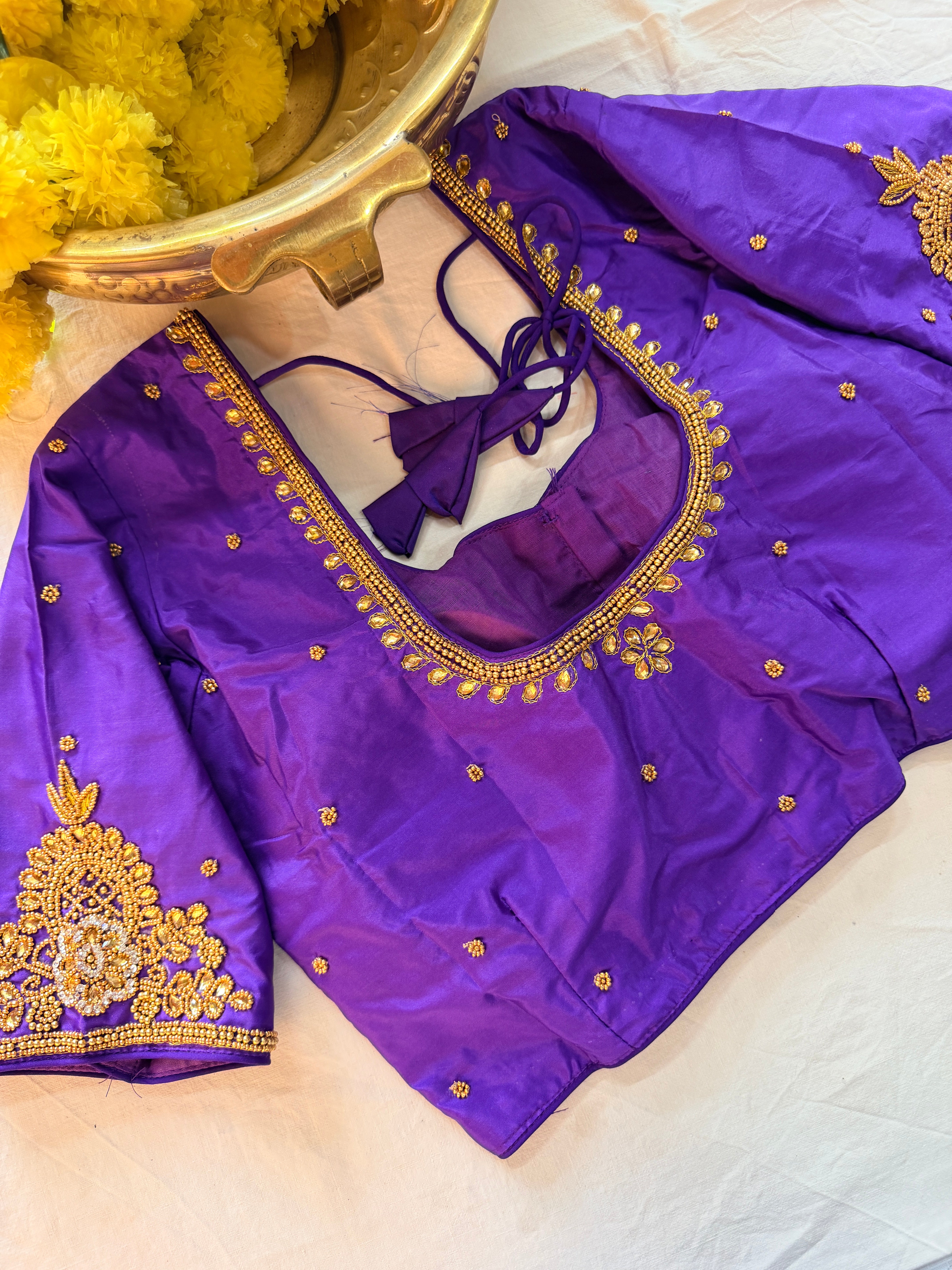 Maggam Work Readymade Padded Blouse front hooks with sleeves