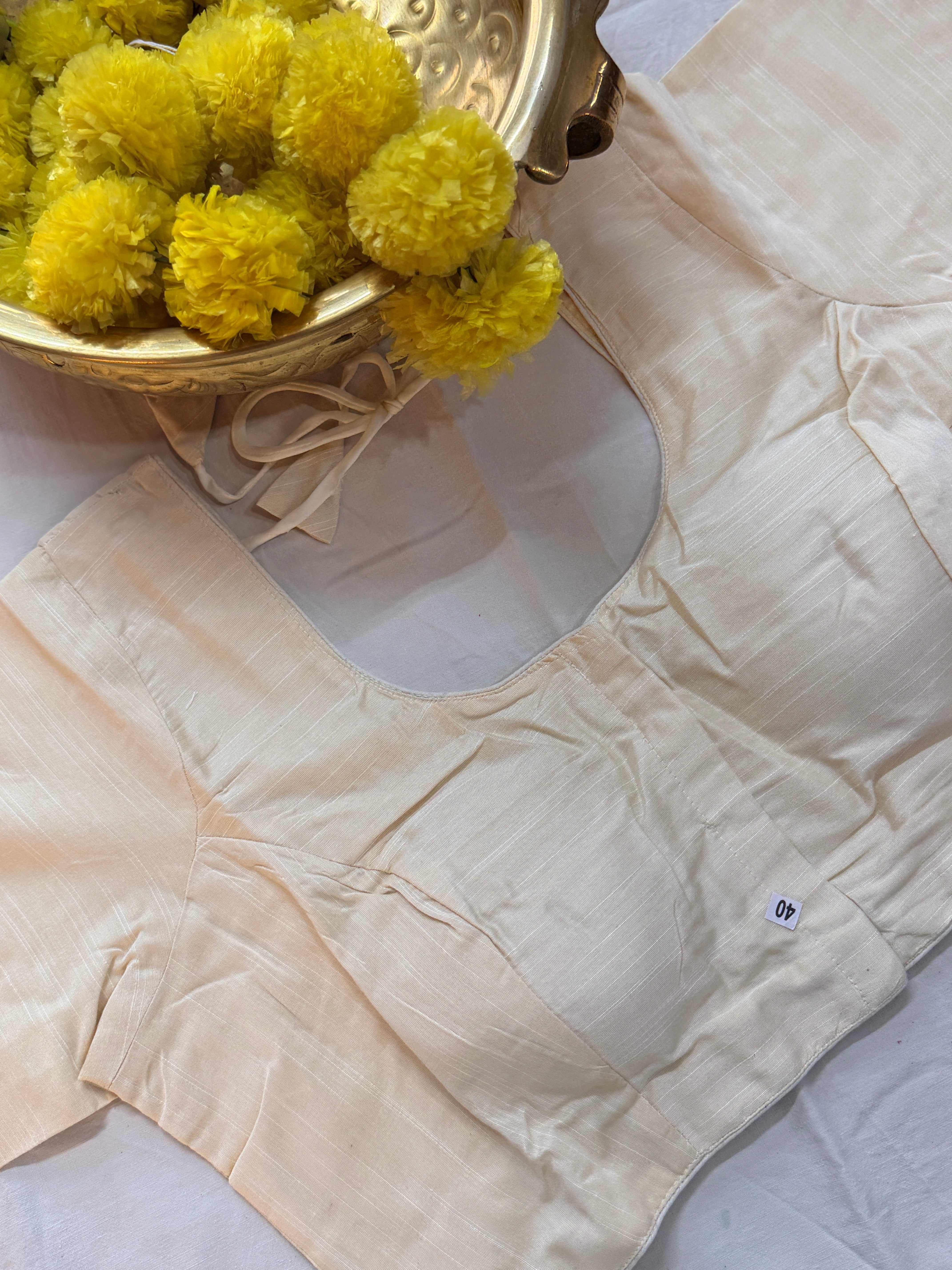 Cotton Silk Padded front hooks blouse with sleeves