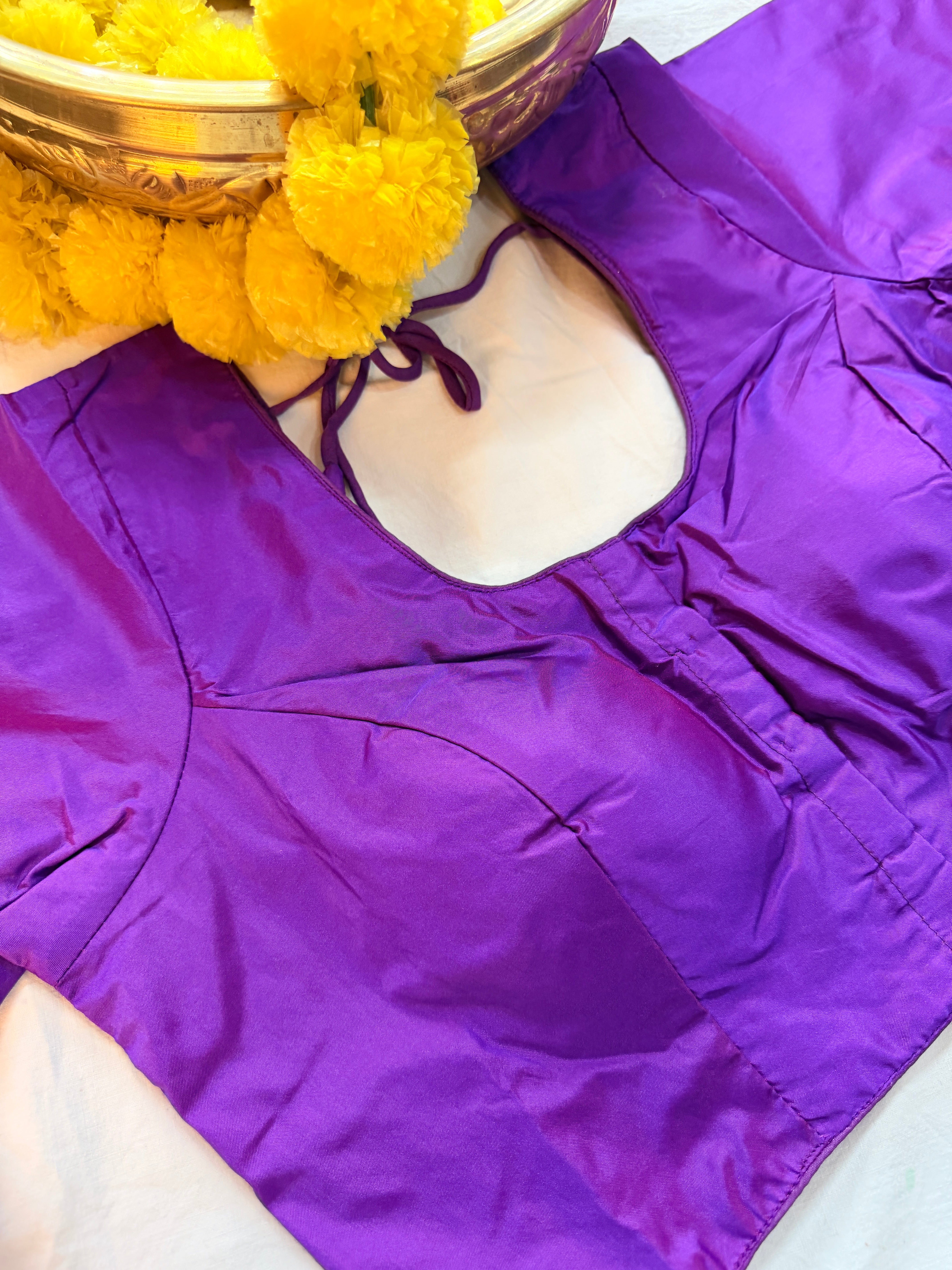 Raw Silk Plain Padded Front hooks blouse with sleeves