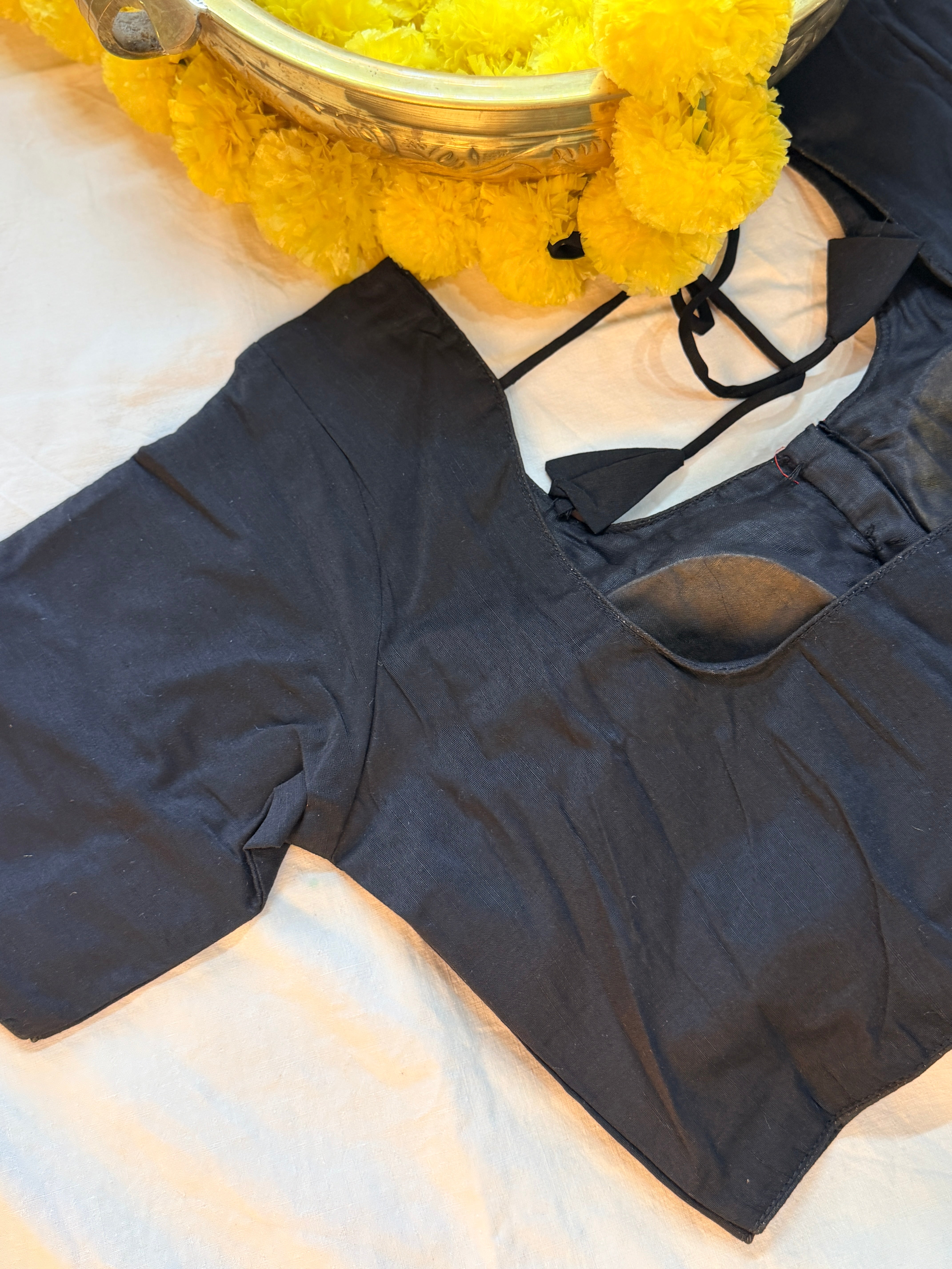Cotton Silk Padded front hooks blouse with sleeves