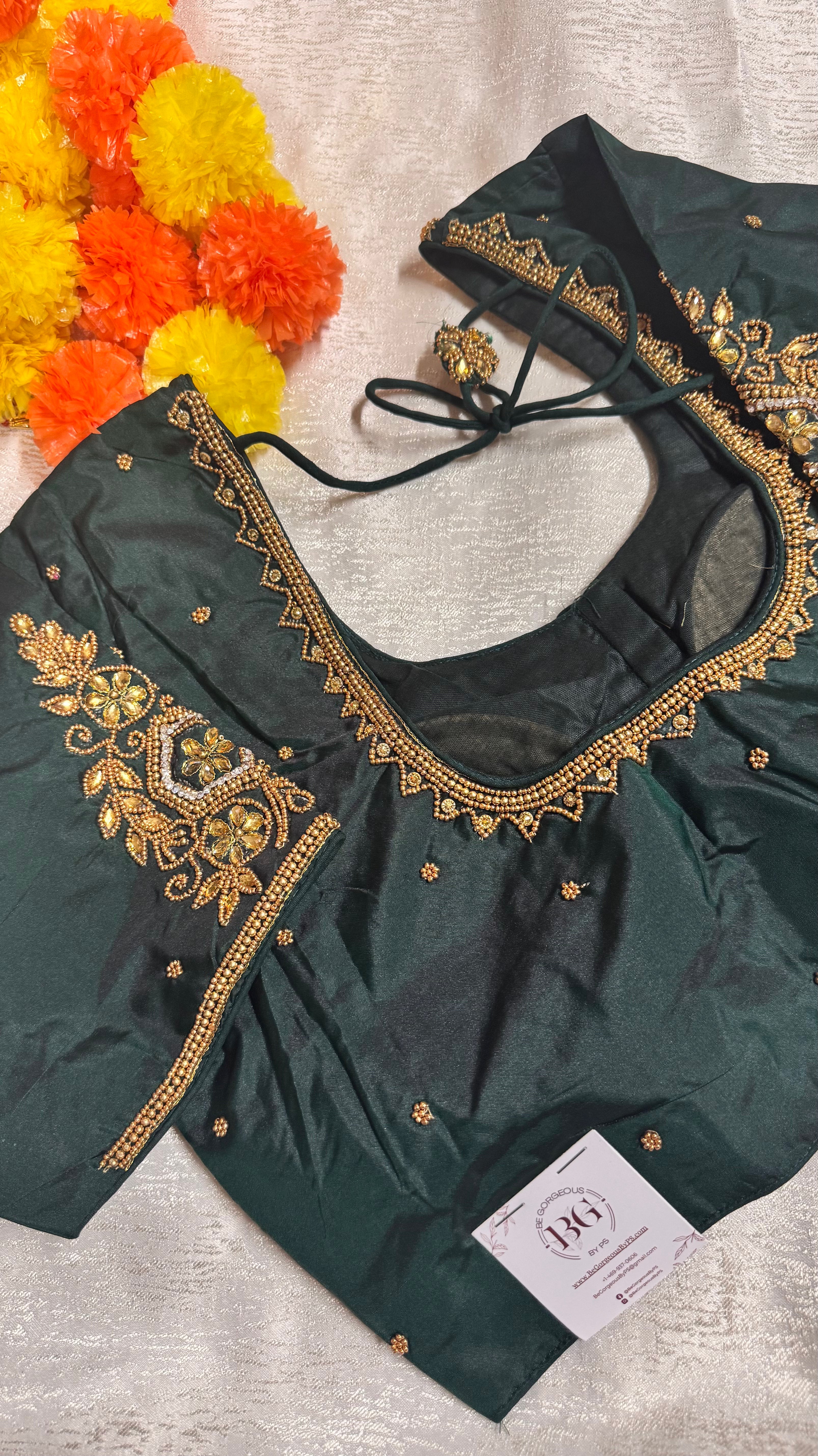 Maggam Work Readymade Padded Blouse front hooks with sleeves