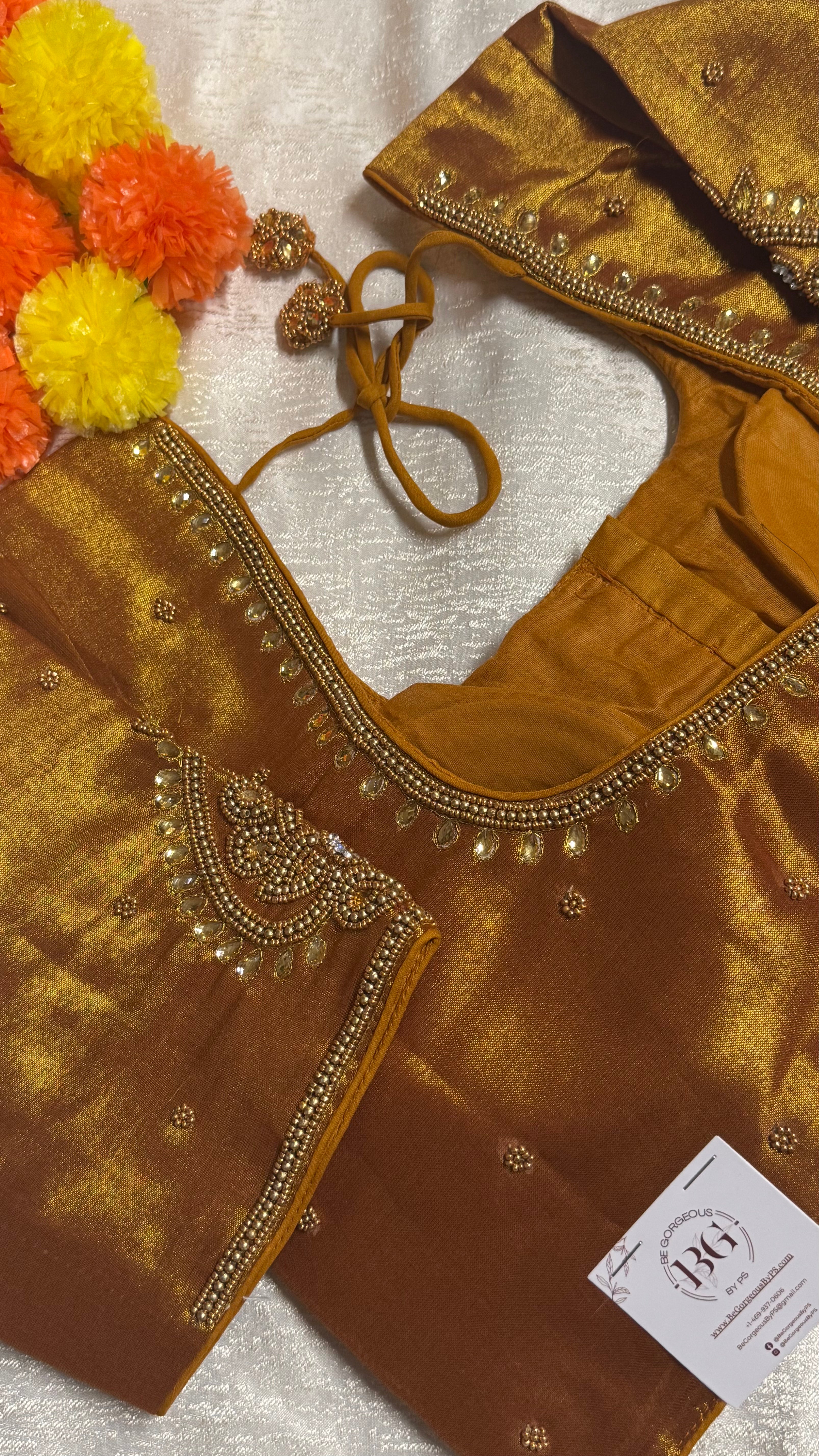 Maggam Work Readymade Padded Blouse front hooks with sleeves