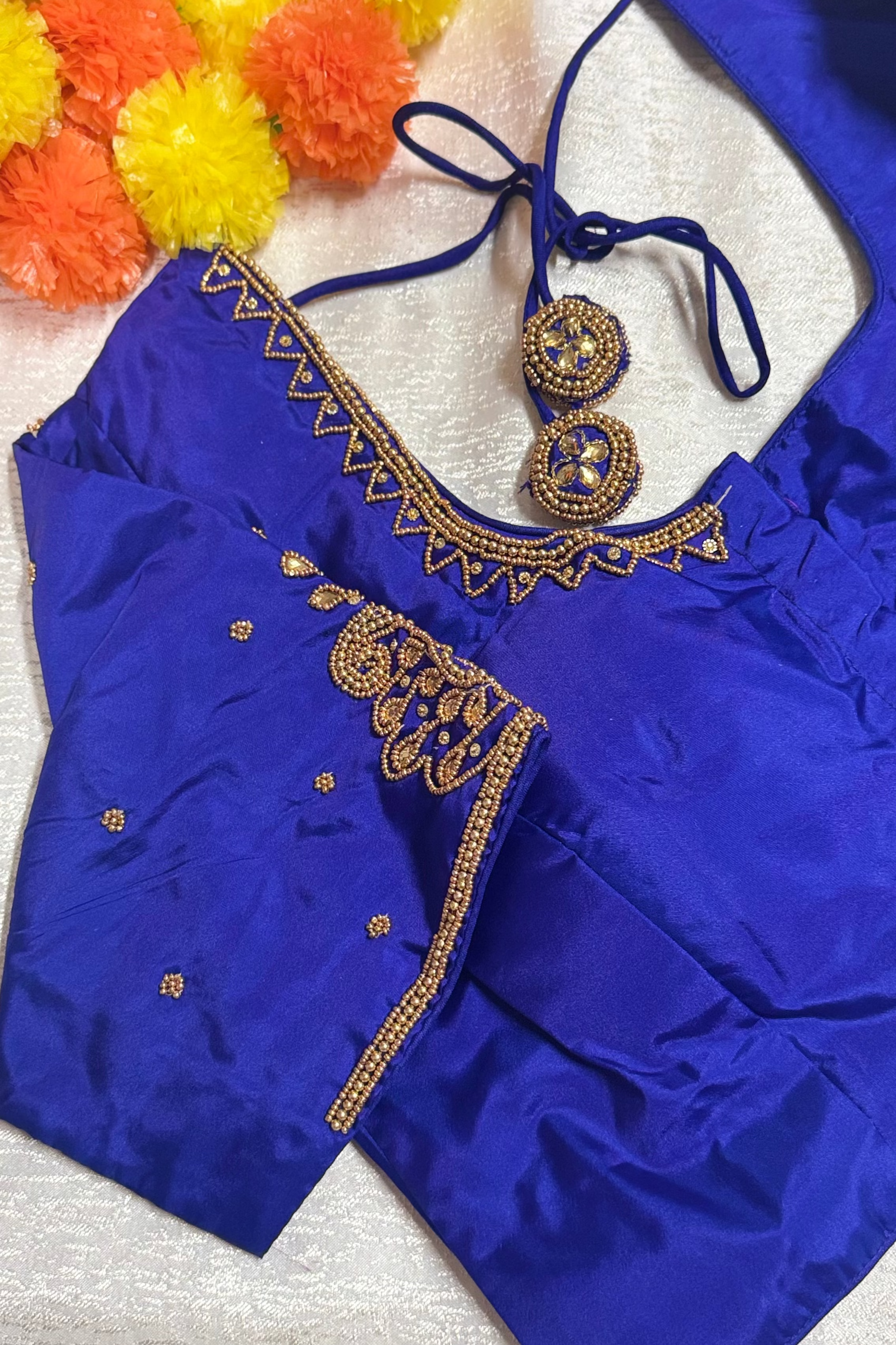 Maggam Work Readymade Padded Blouse front hooks with sleeves