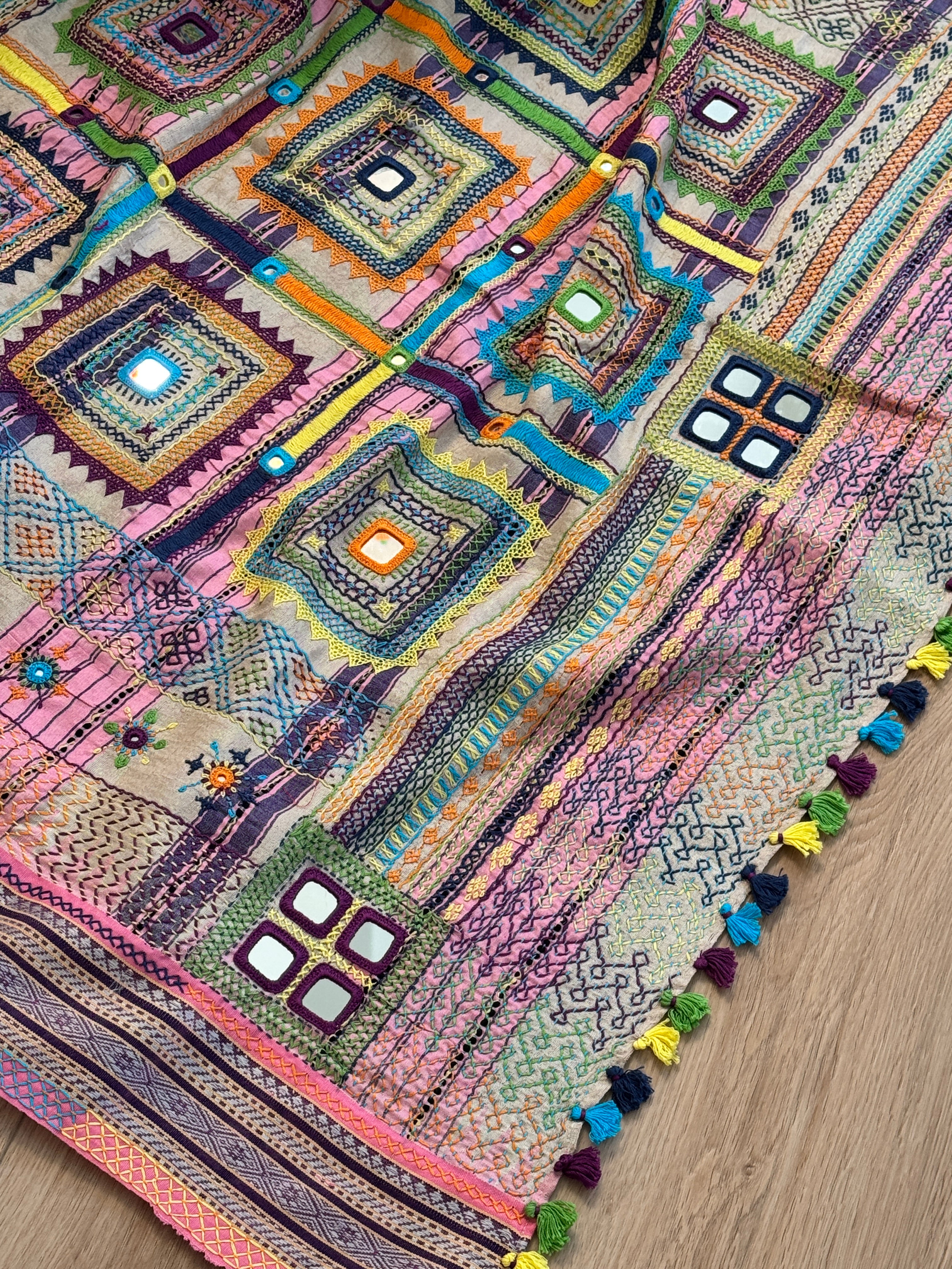 Lambani Hand Embroidered Vidharba Tussar Saree - pink