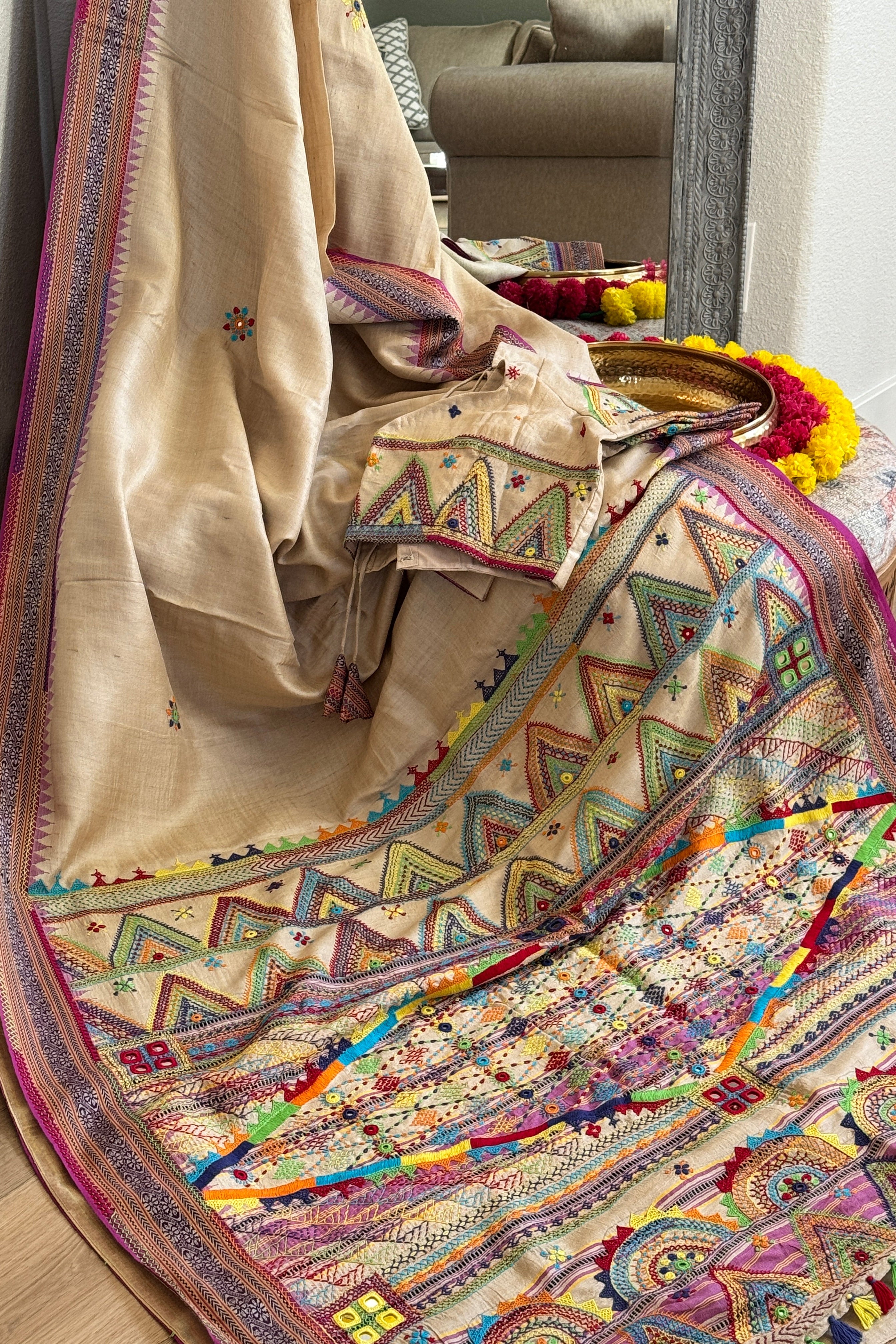 Lambani Hand Embroidered Vidharba Tussar Saree - purple