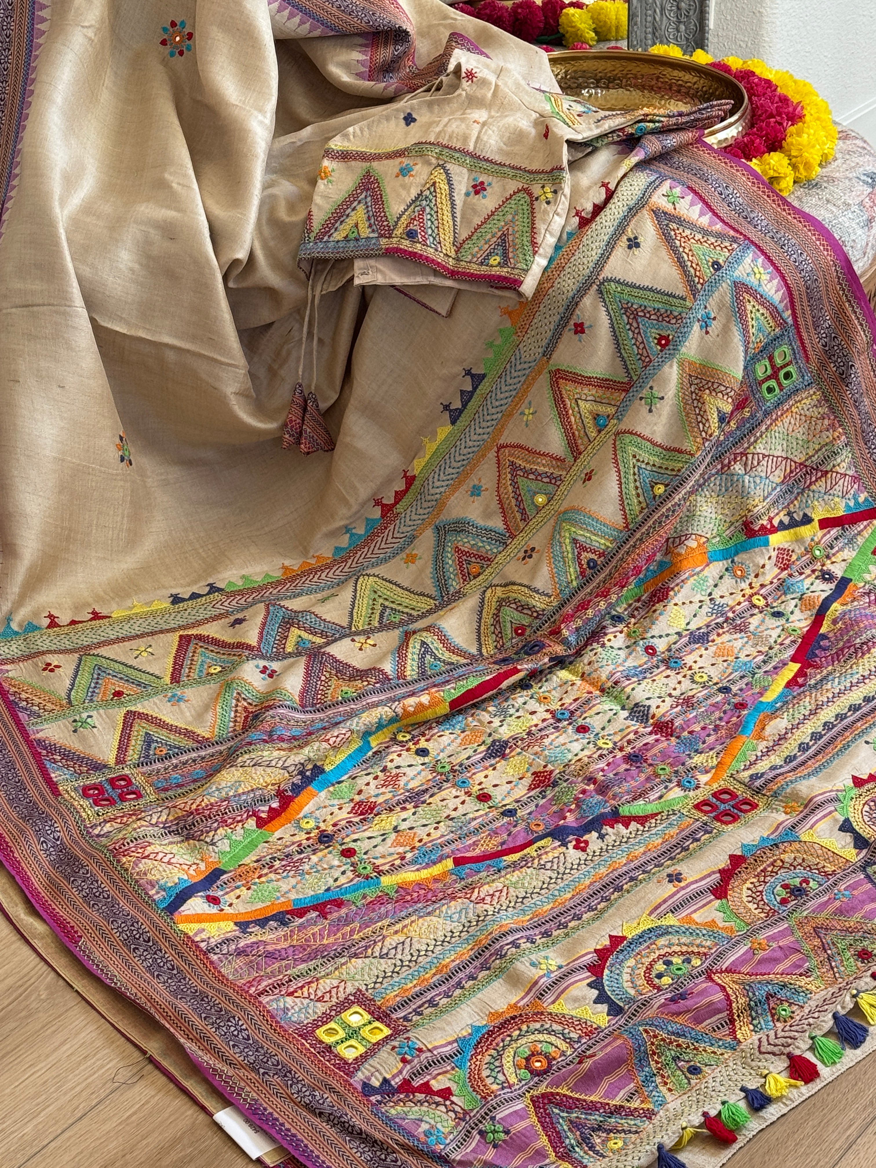 Lambani Hand Embroidered Vidharba Tussar Saree - purple