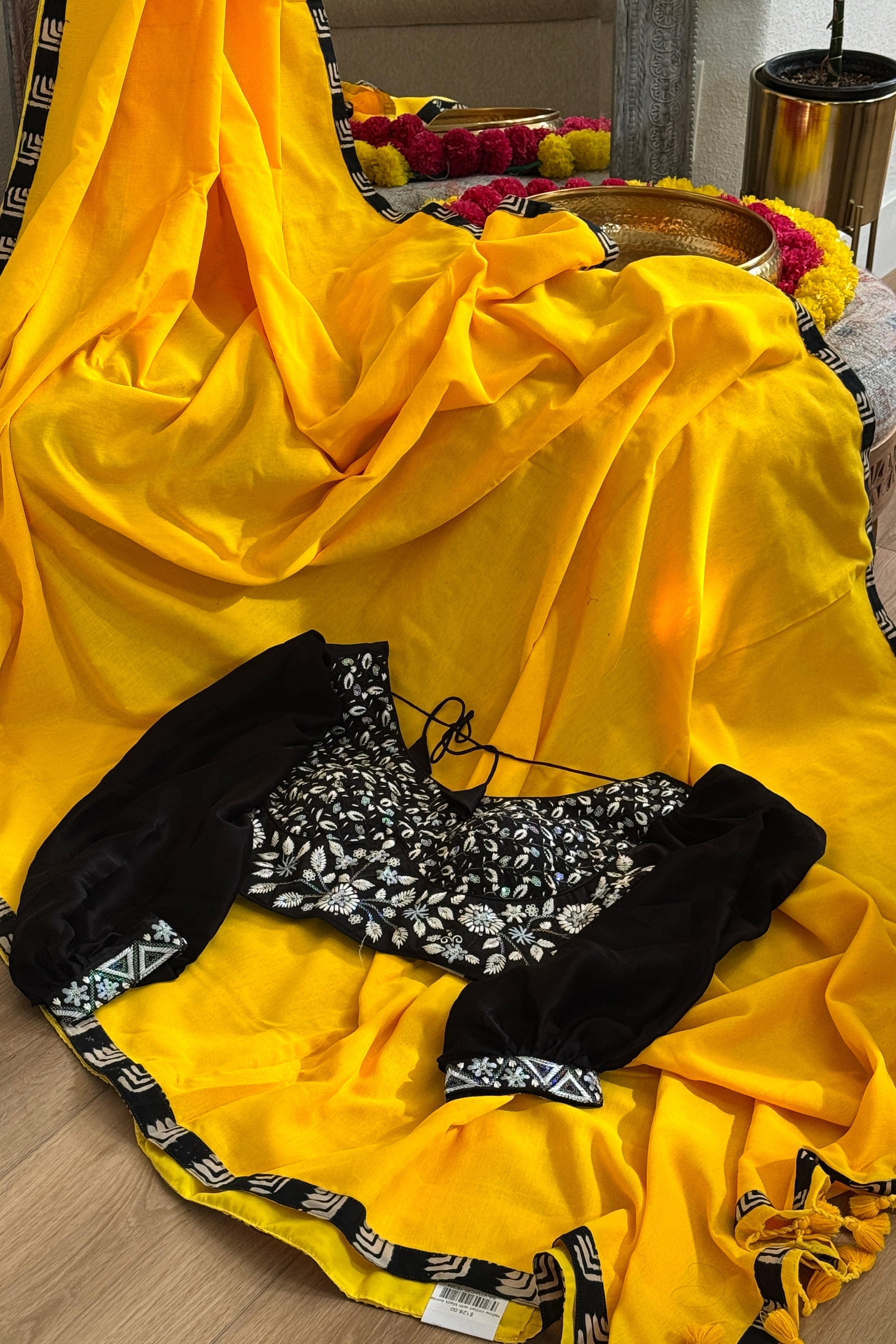 Yellow cotton with black border