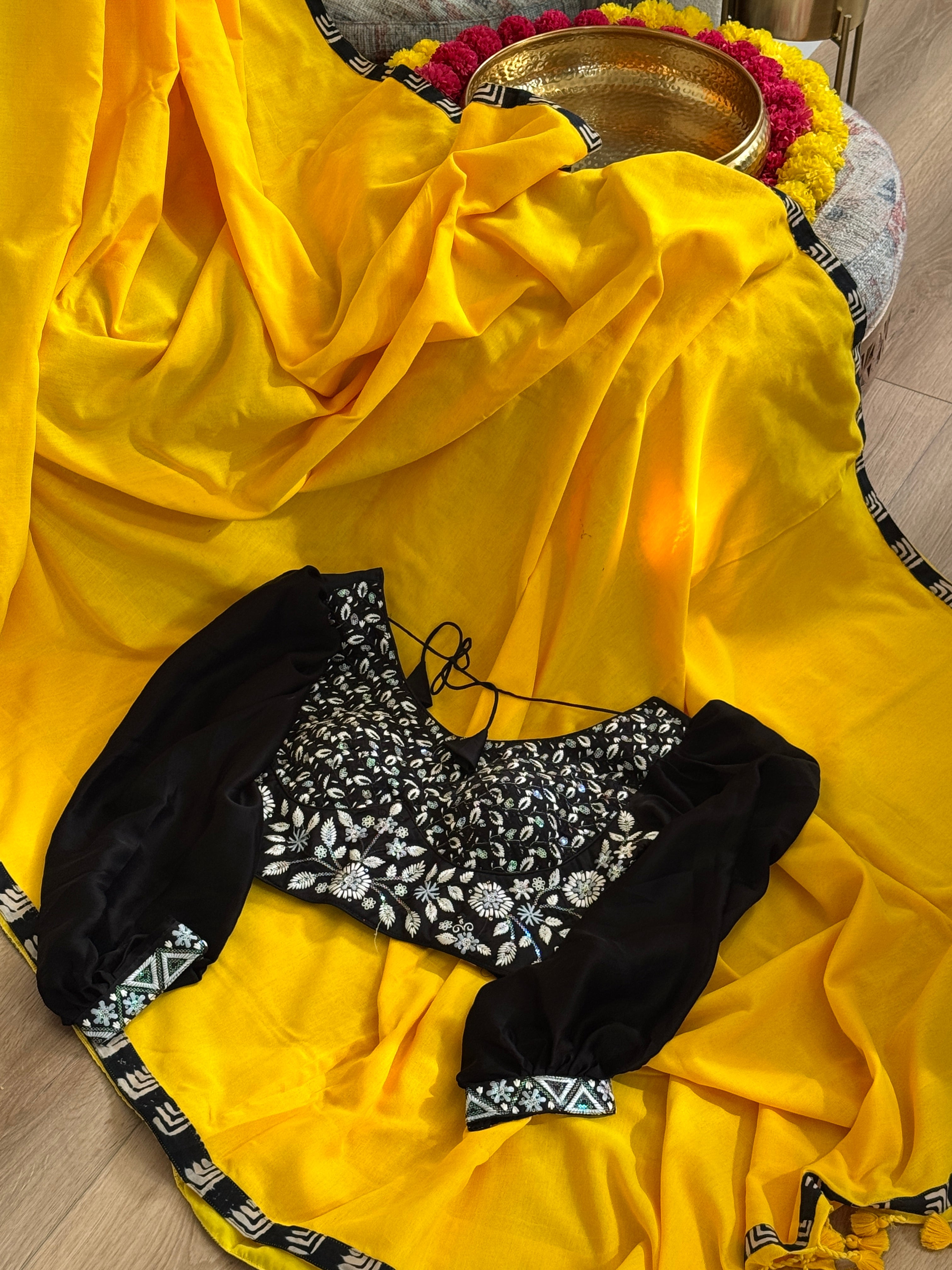 Yellow cotton with black border