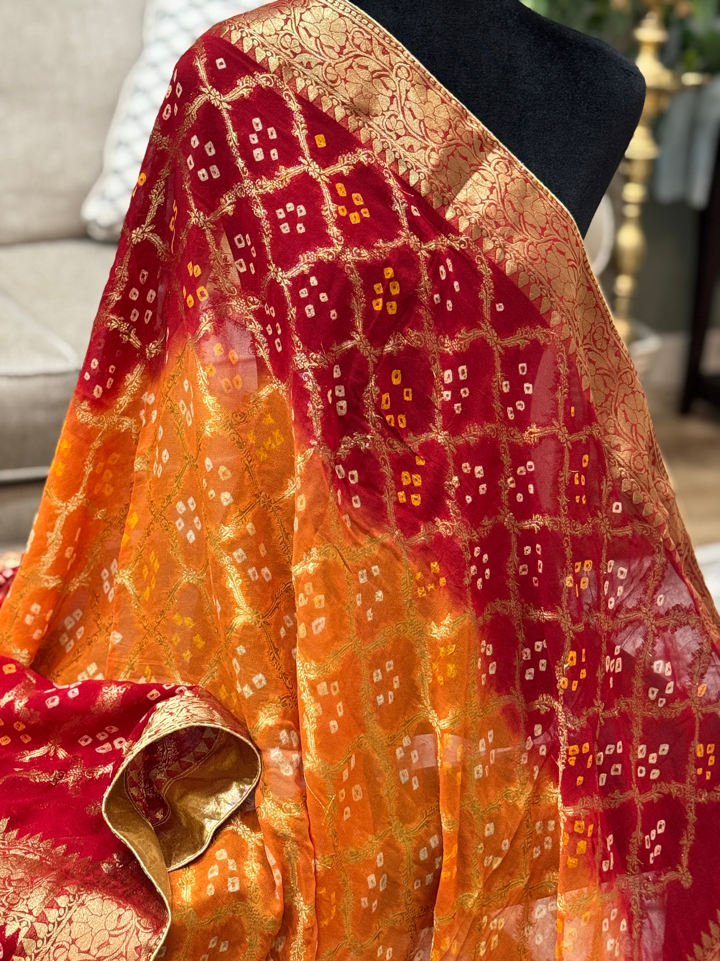 Georgette Gharchola dupatta - orange red
