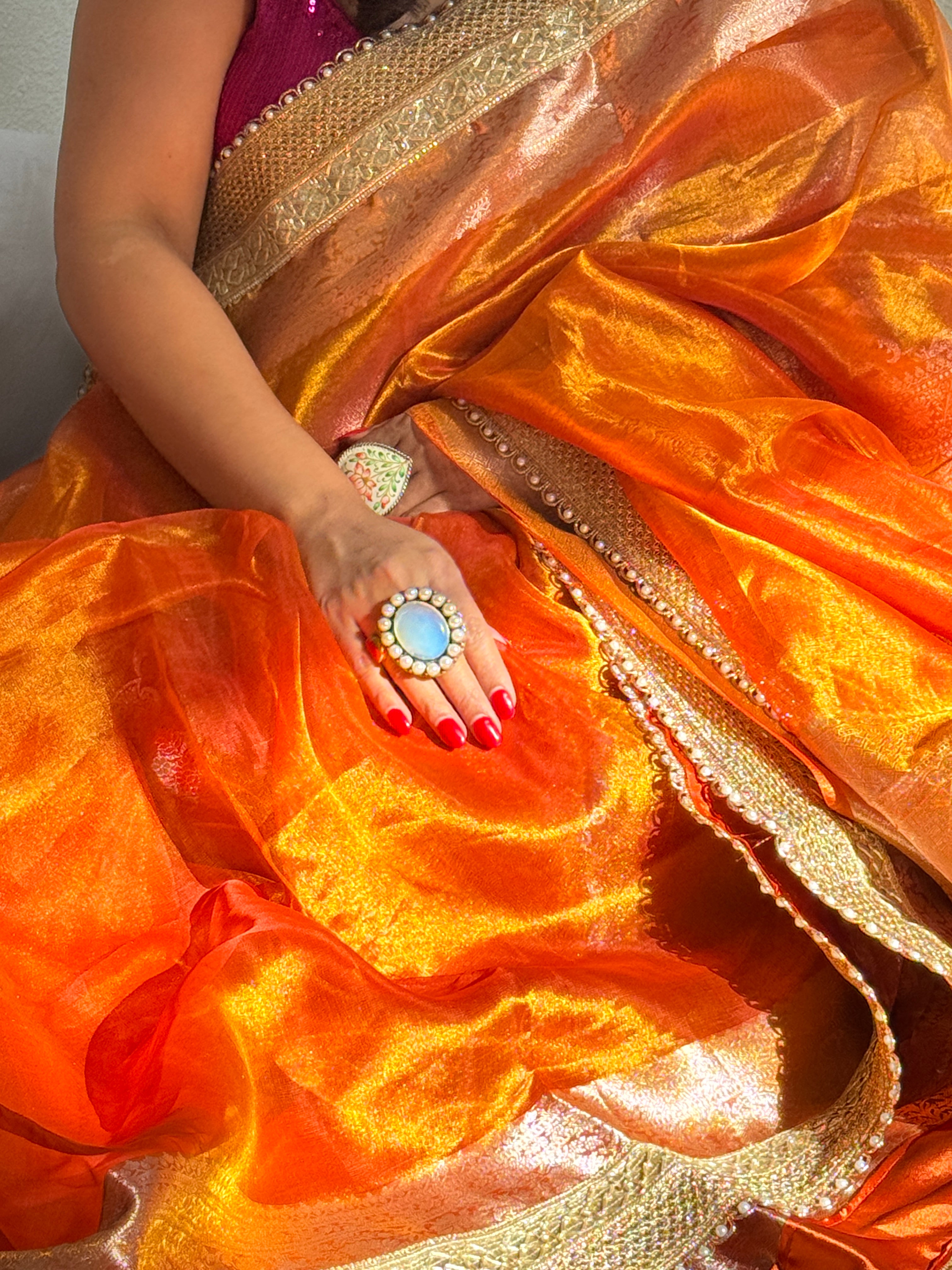 Pure banarasi tissue silk handwoven saree with gotapatti borders