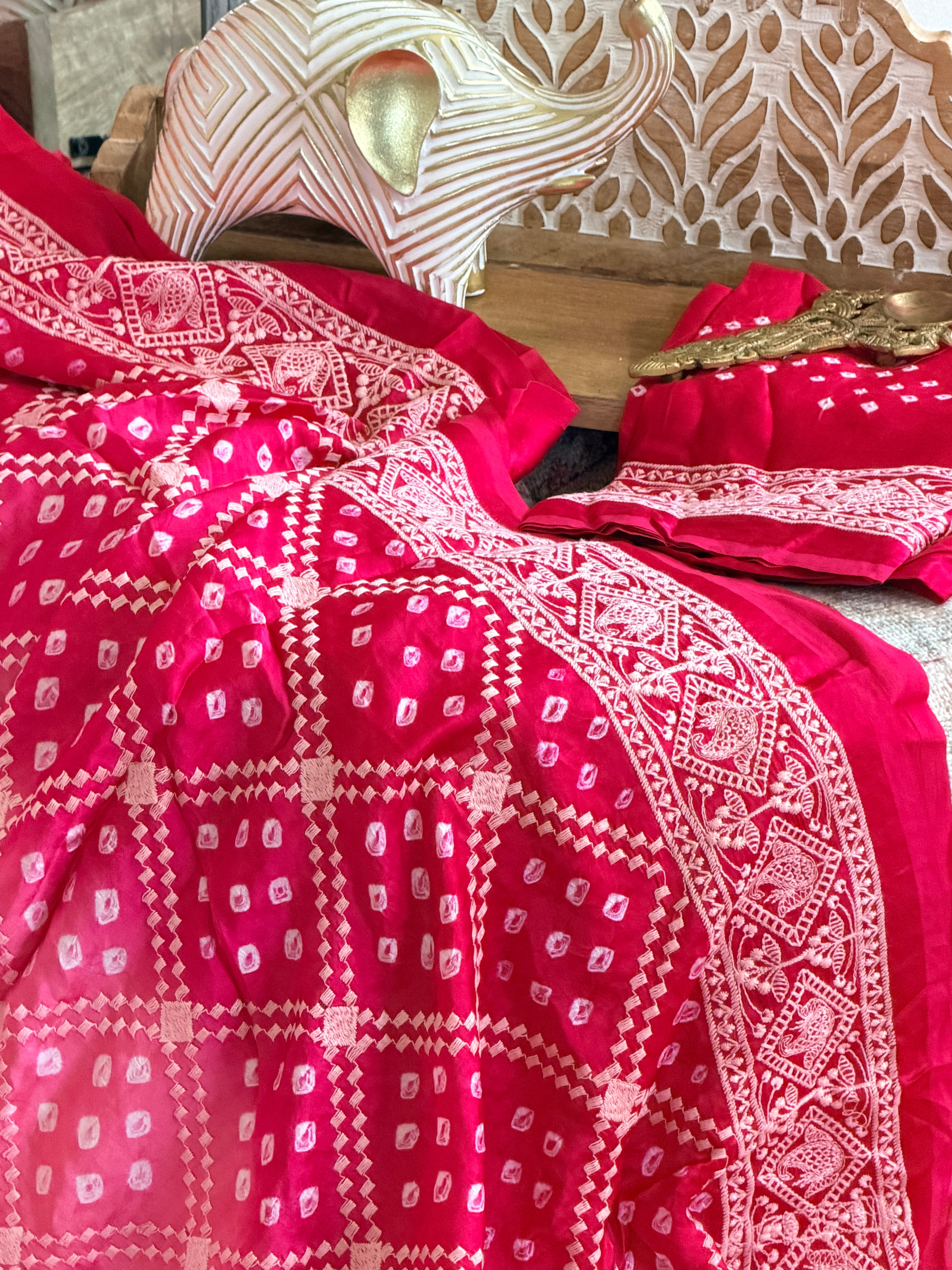 Bandhani Saree with Chikankari Work