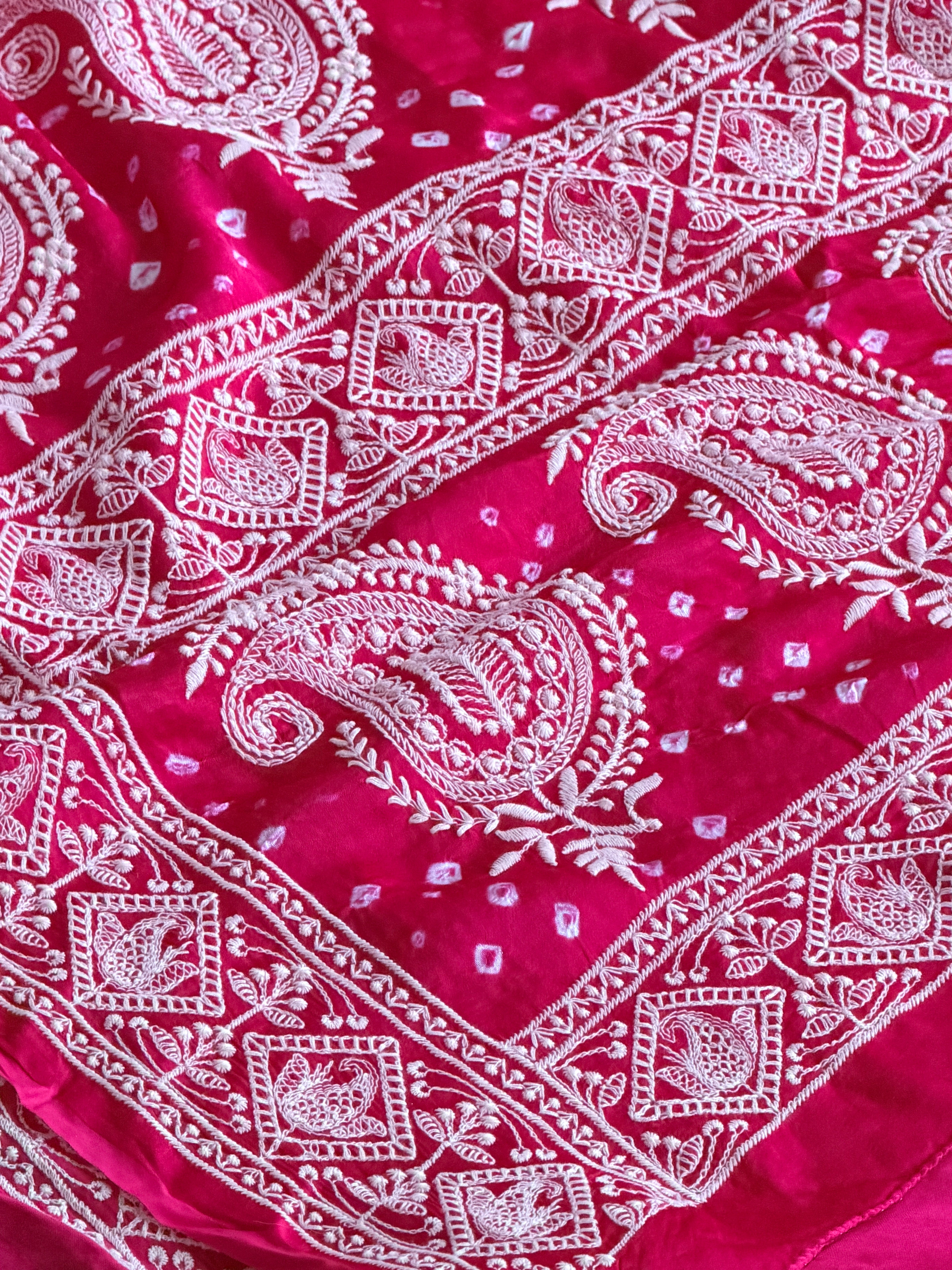 Bandhani Saree with Chikankari Work