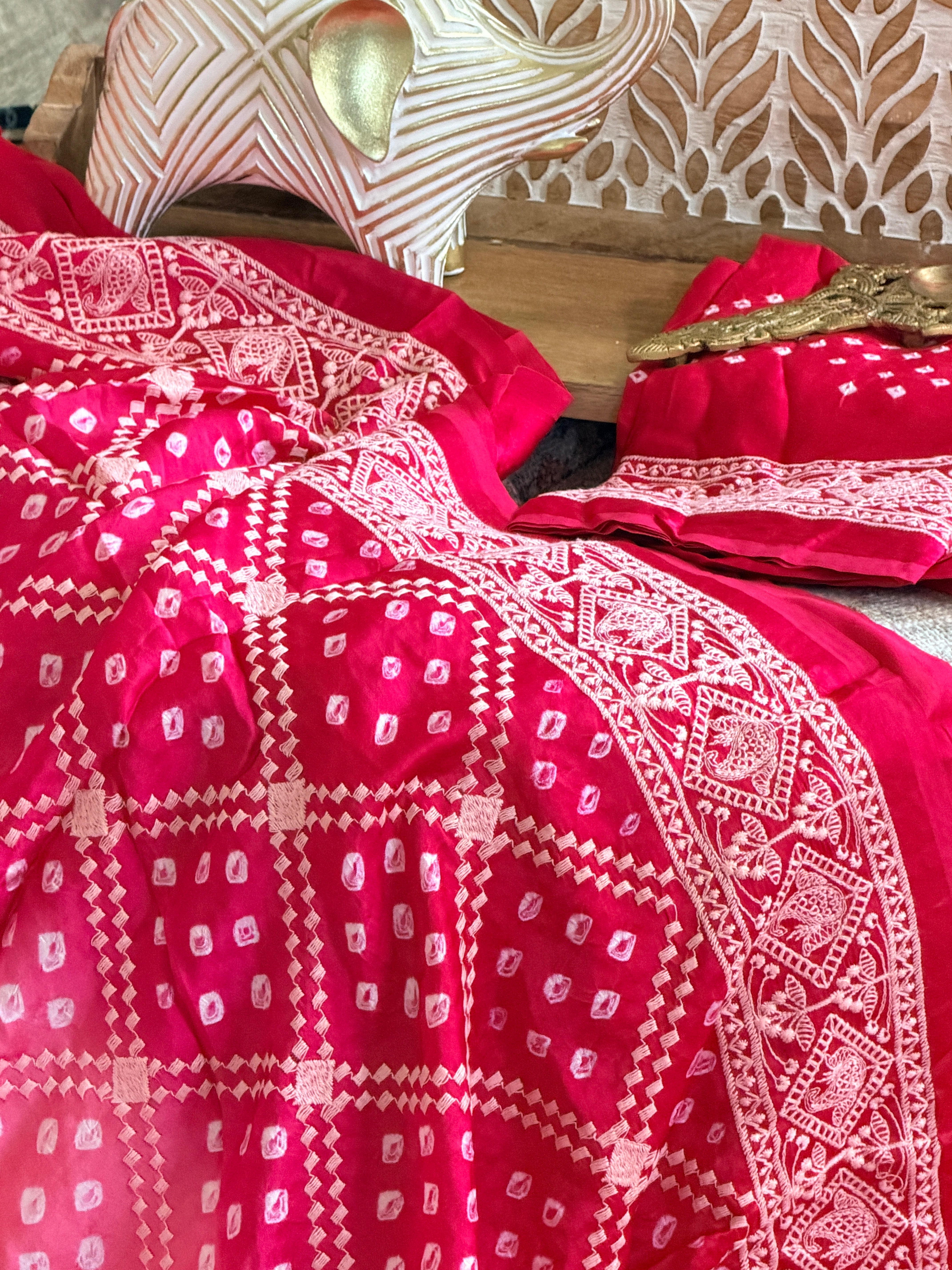 Bandhani Saree with Chikankari Work