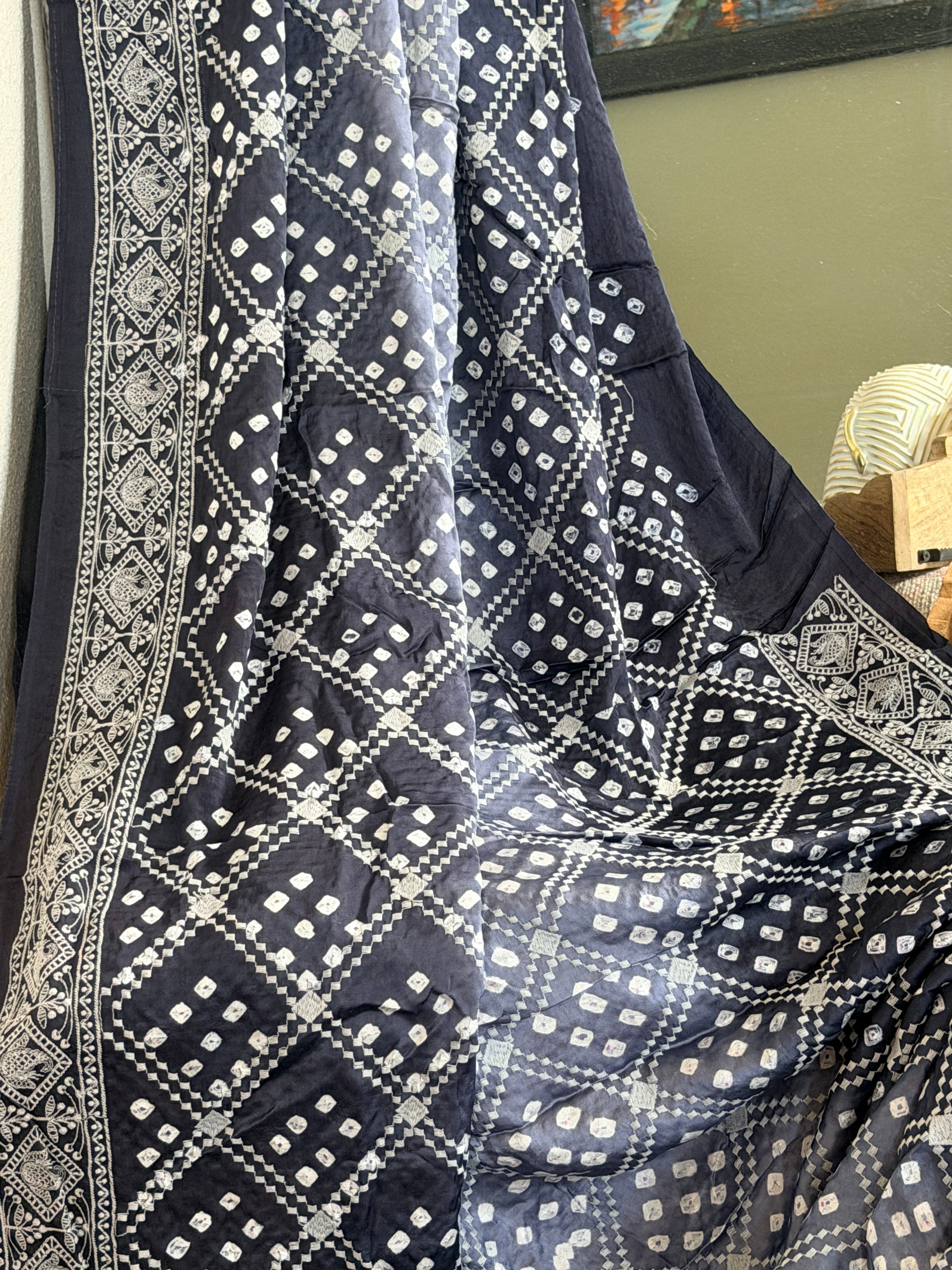 Bandhani Saree with Chikankari Work