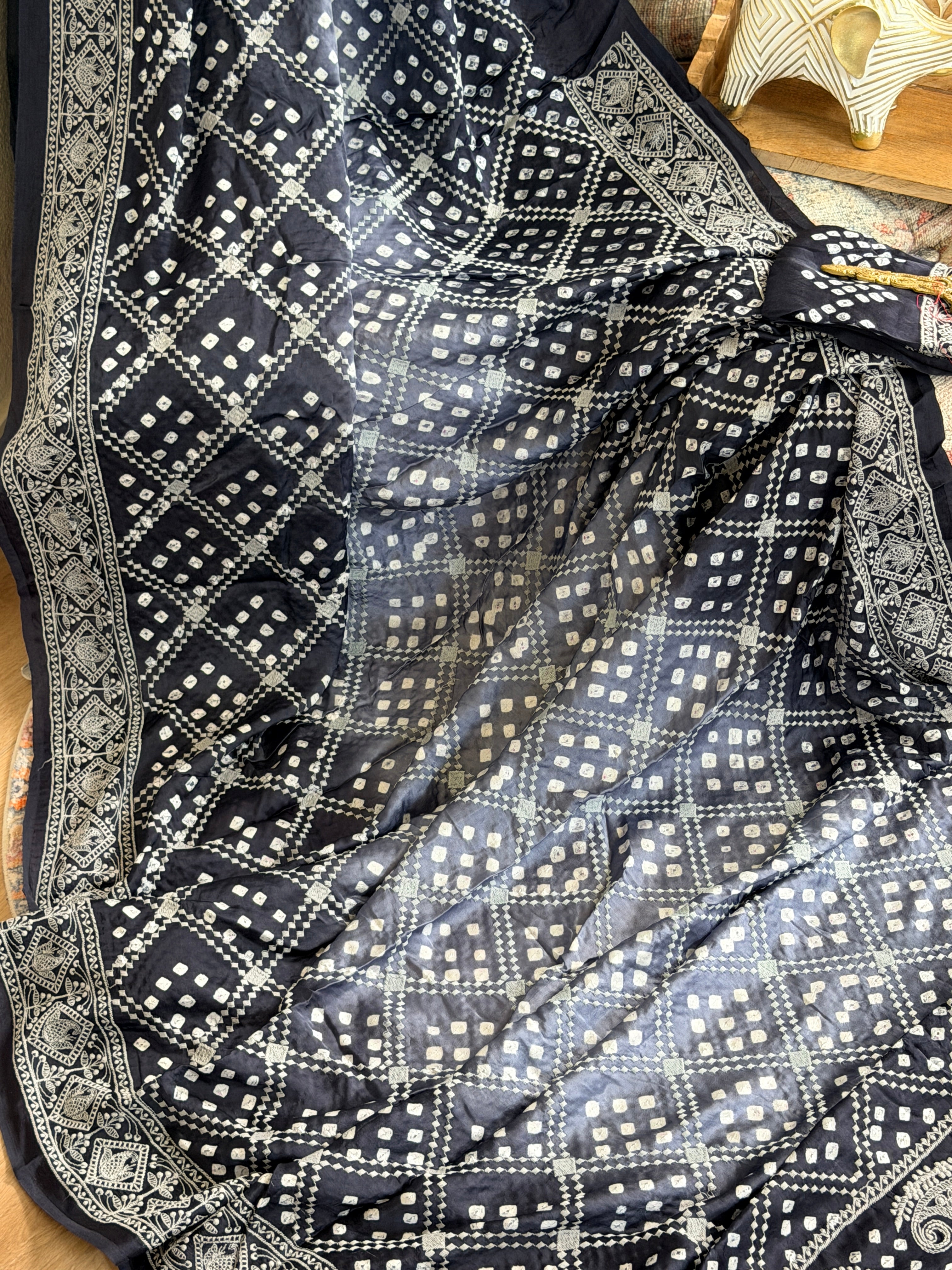 Bandhani Saree with Chikankari Work