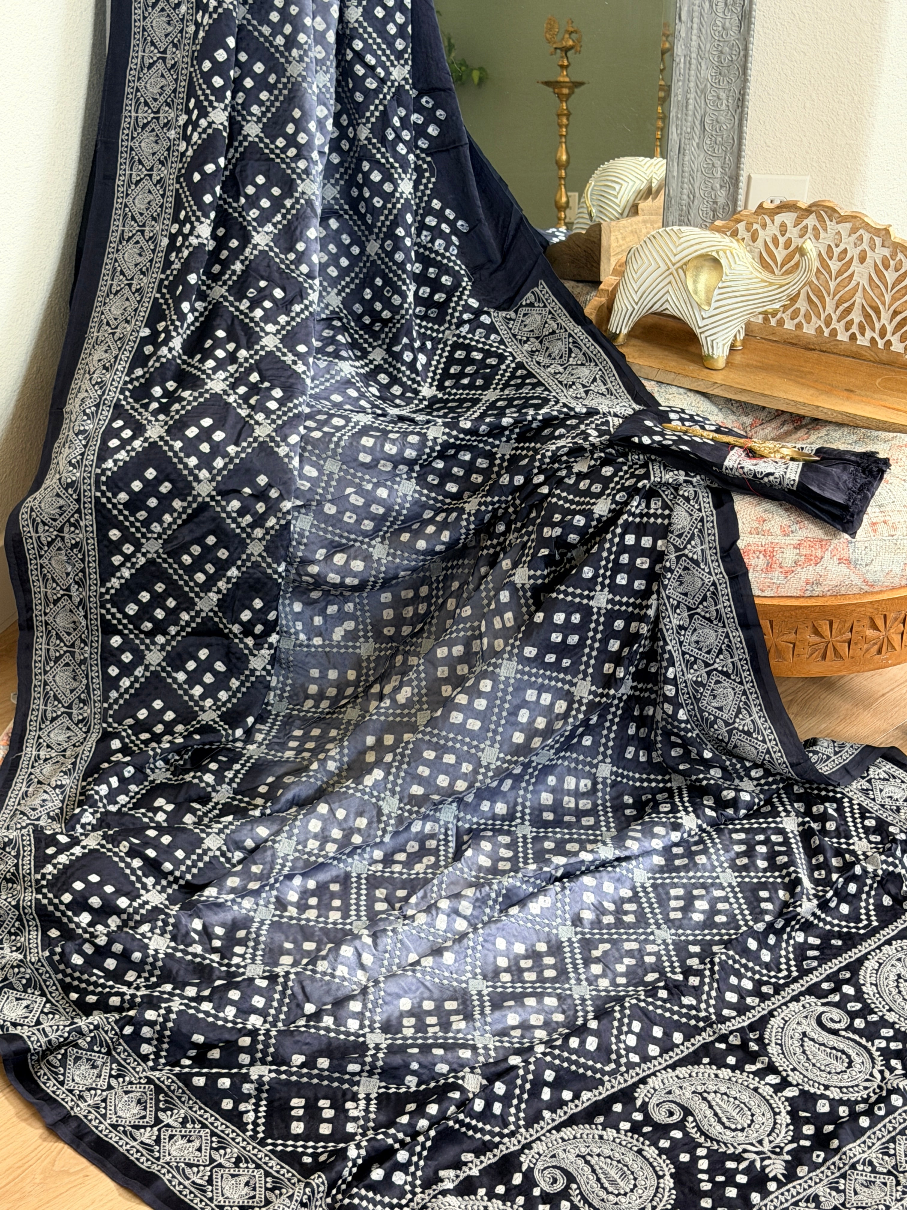 Bandhani Saree with Chikankari Work