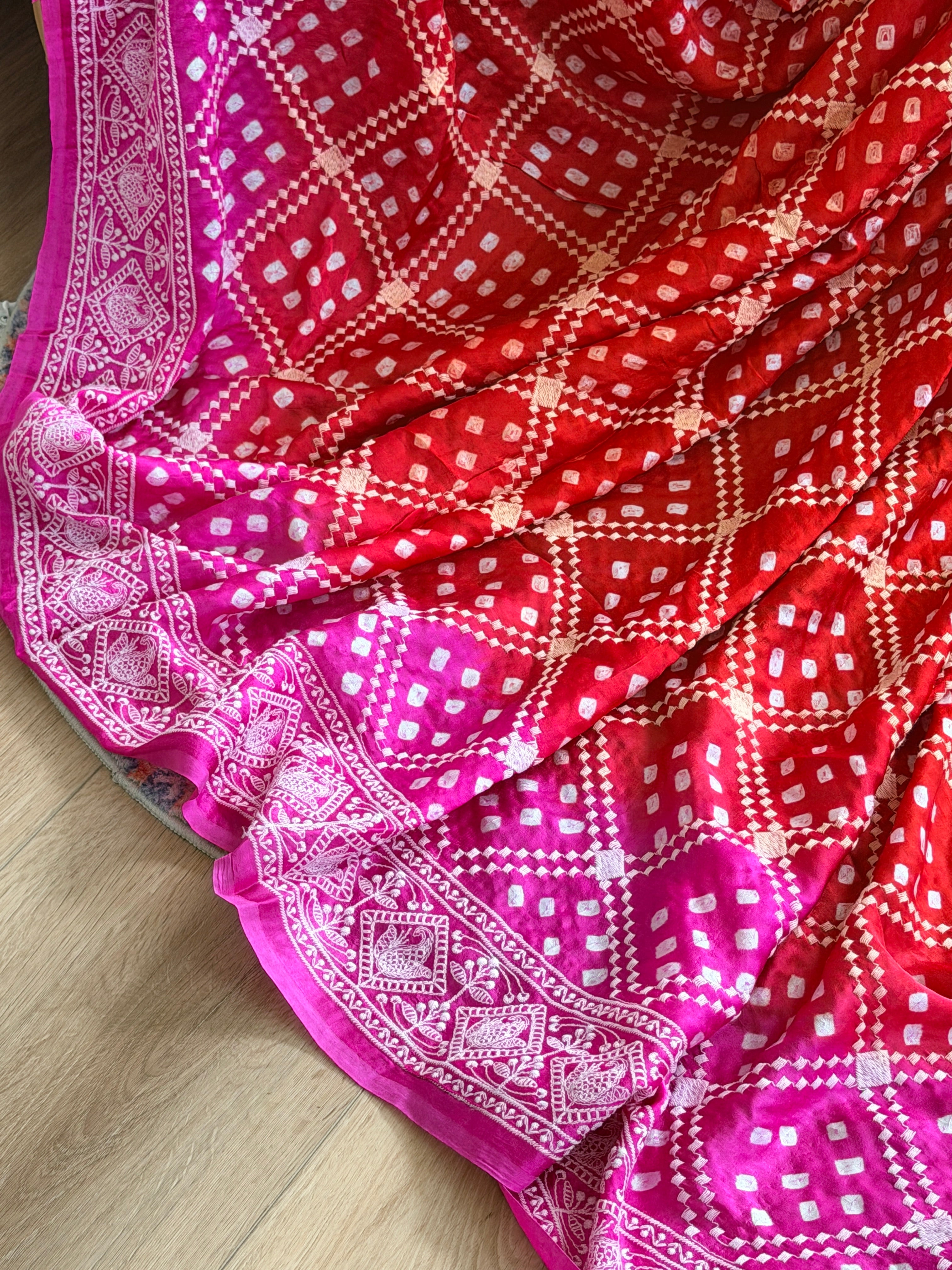Bandhani Saree with Chikankari Work
