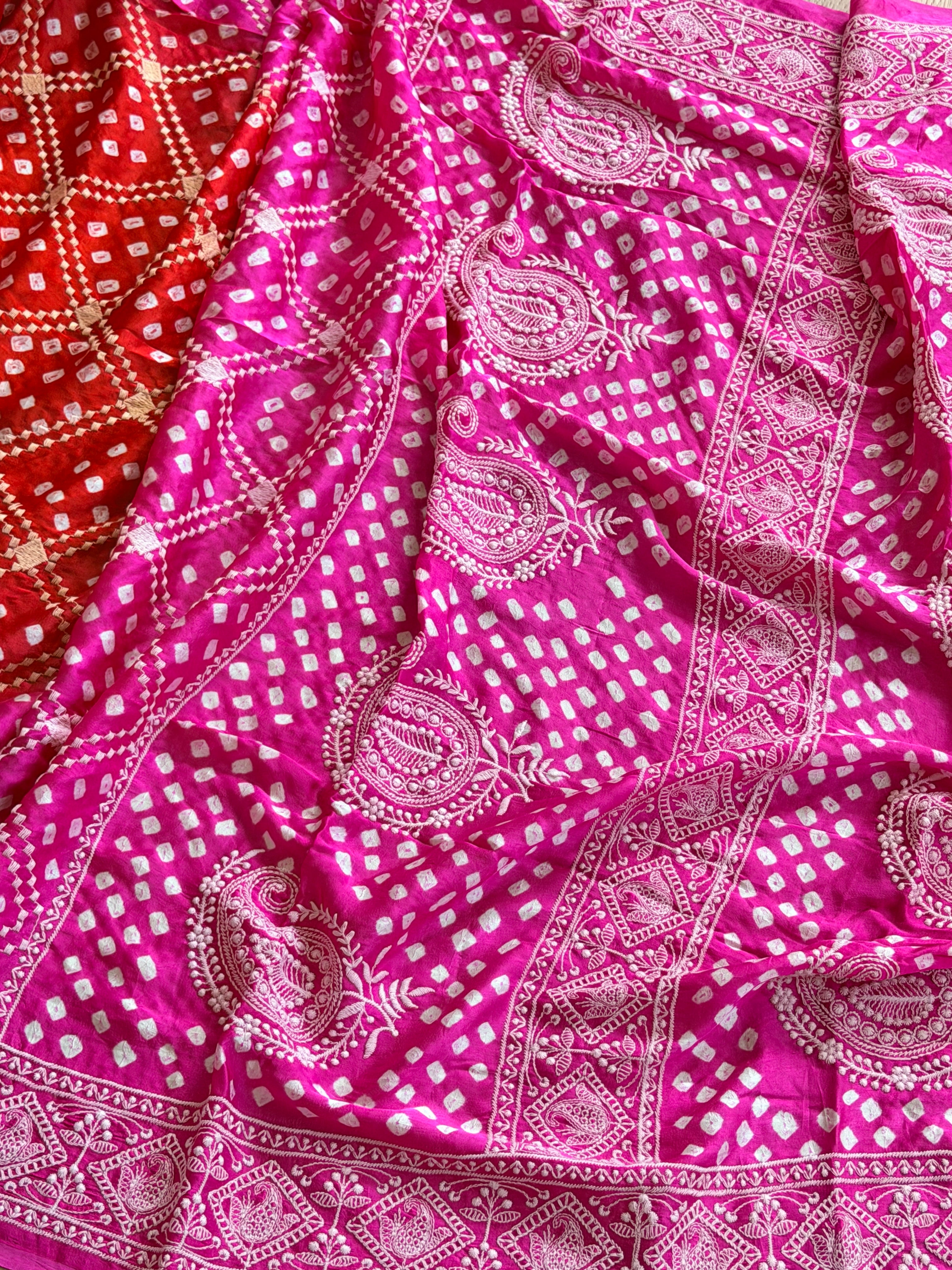 Bandhani Saree with Chikankari Work