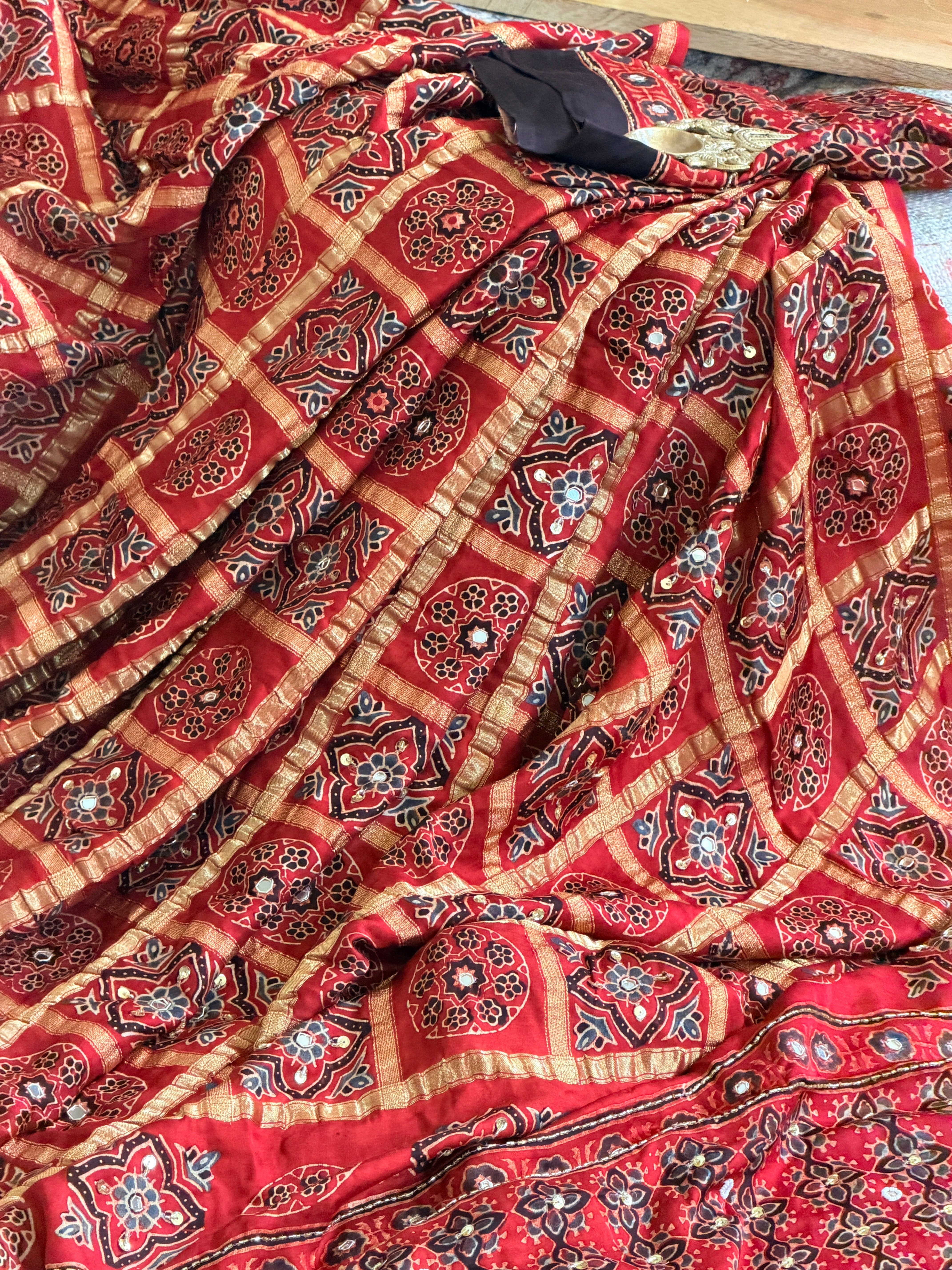 Modal Gharchola with Ajrakh Sequin and tilla work Saree