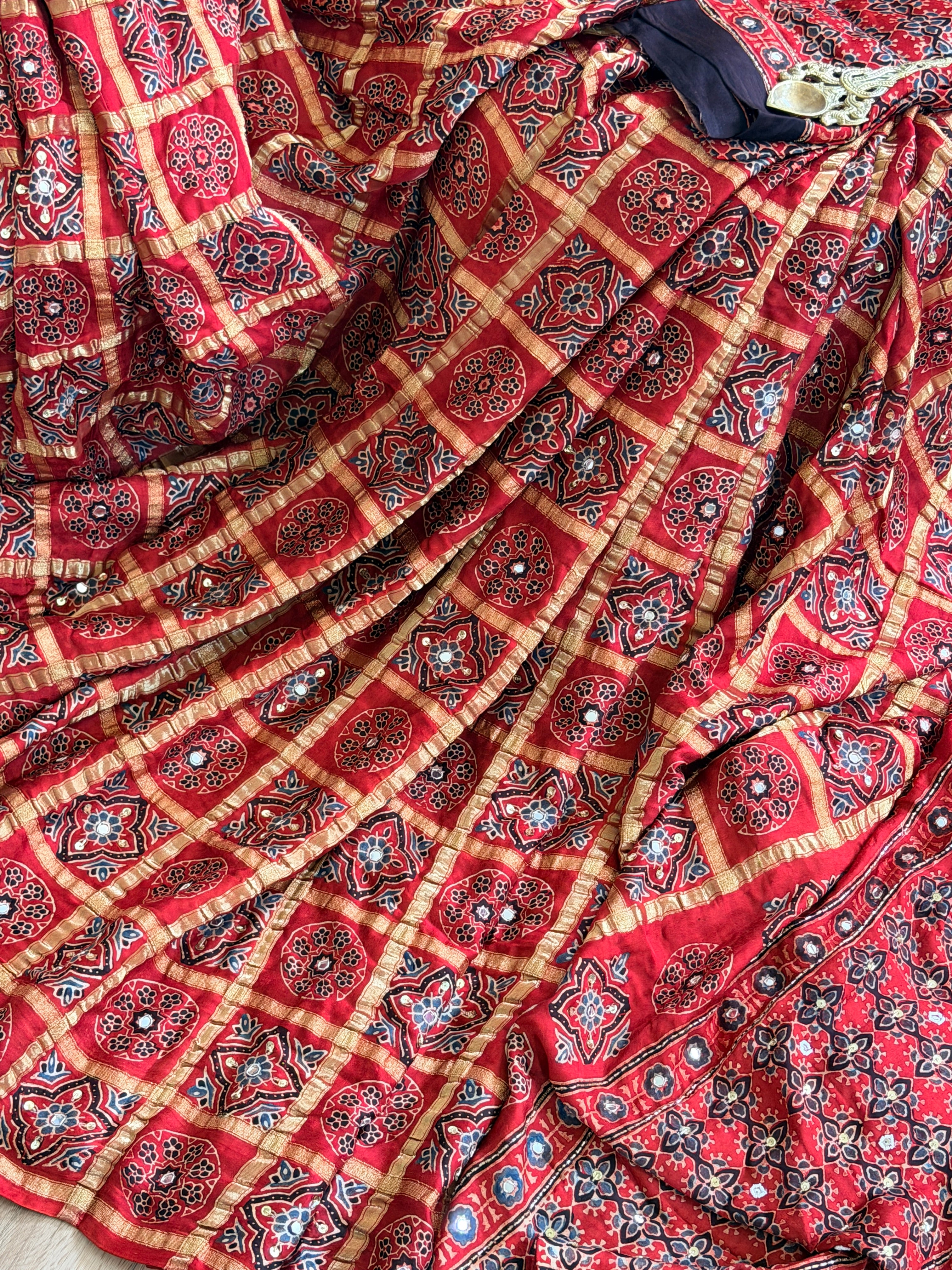 Modal Gharchola with Ajrakh Sequin and tilla work Saree