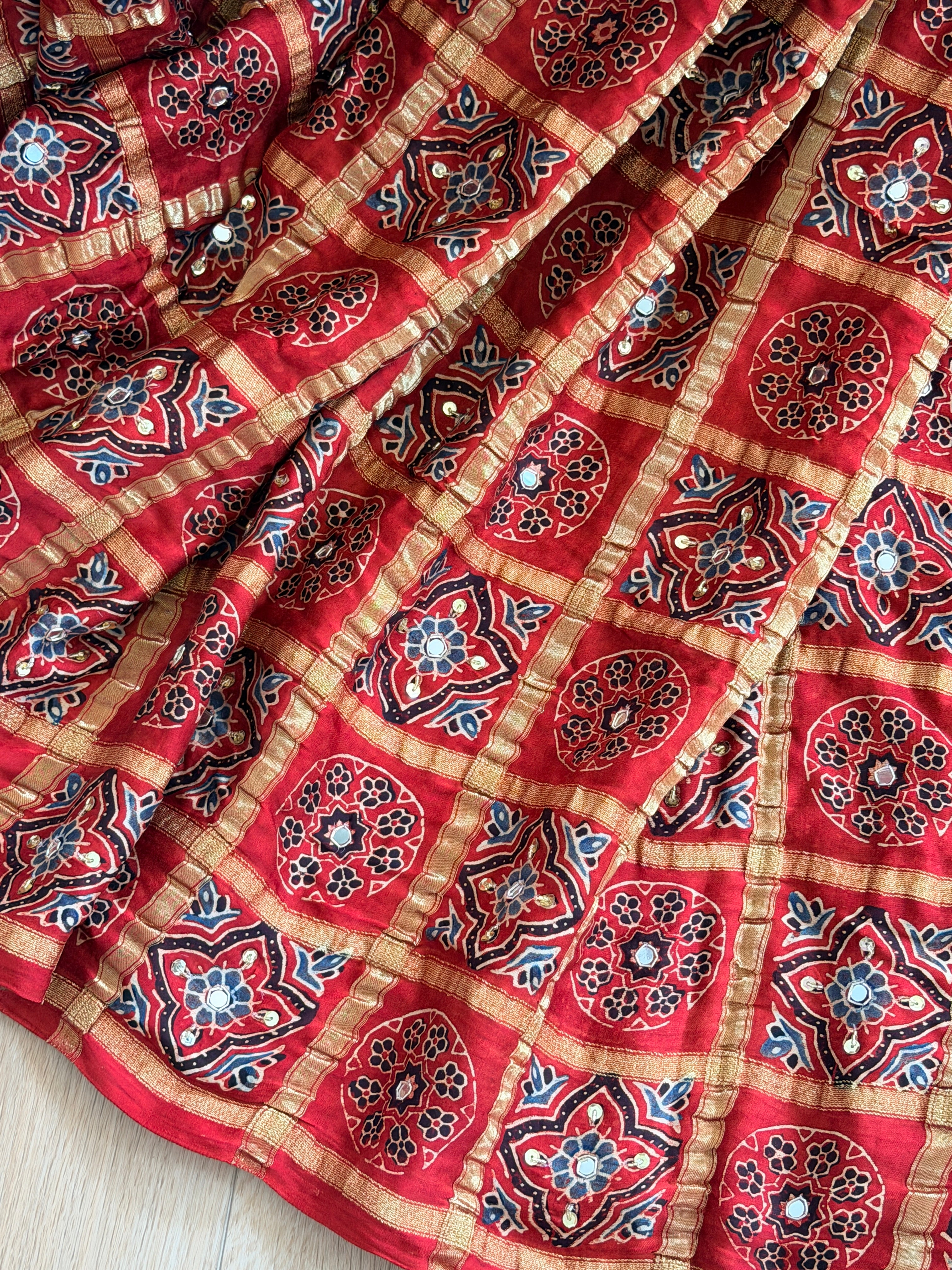 Modal Gharchola with Ajrakh Sequin and tilla work Saree