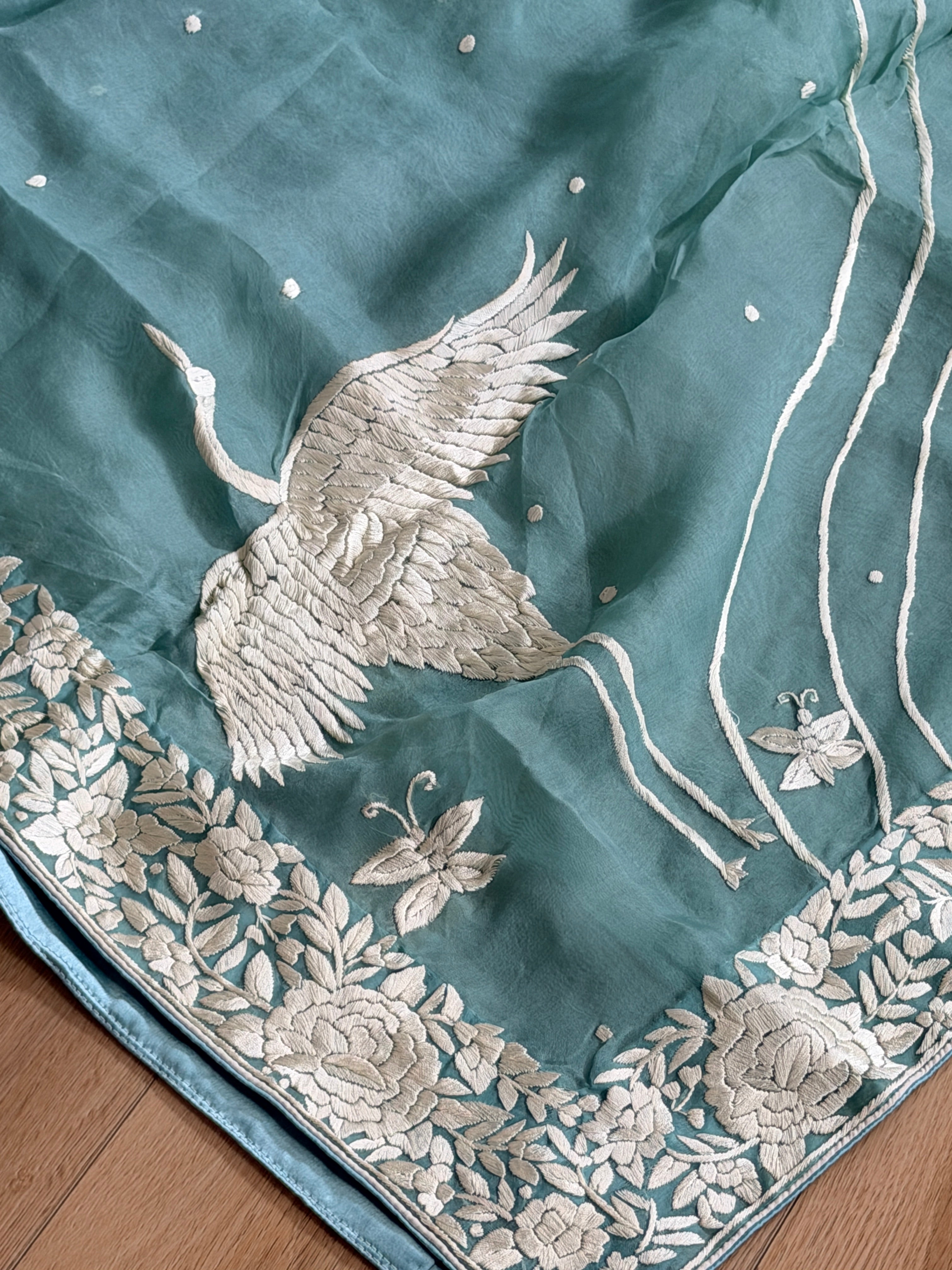 Parsi Gara hand embroidered organza saree