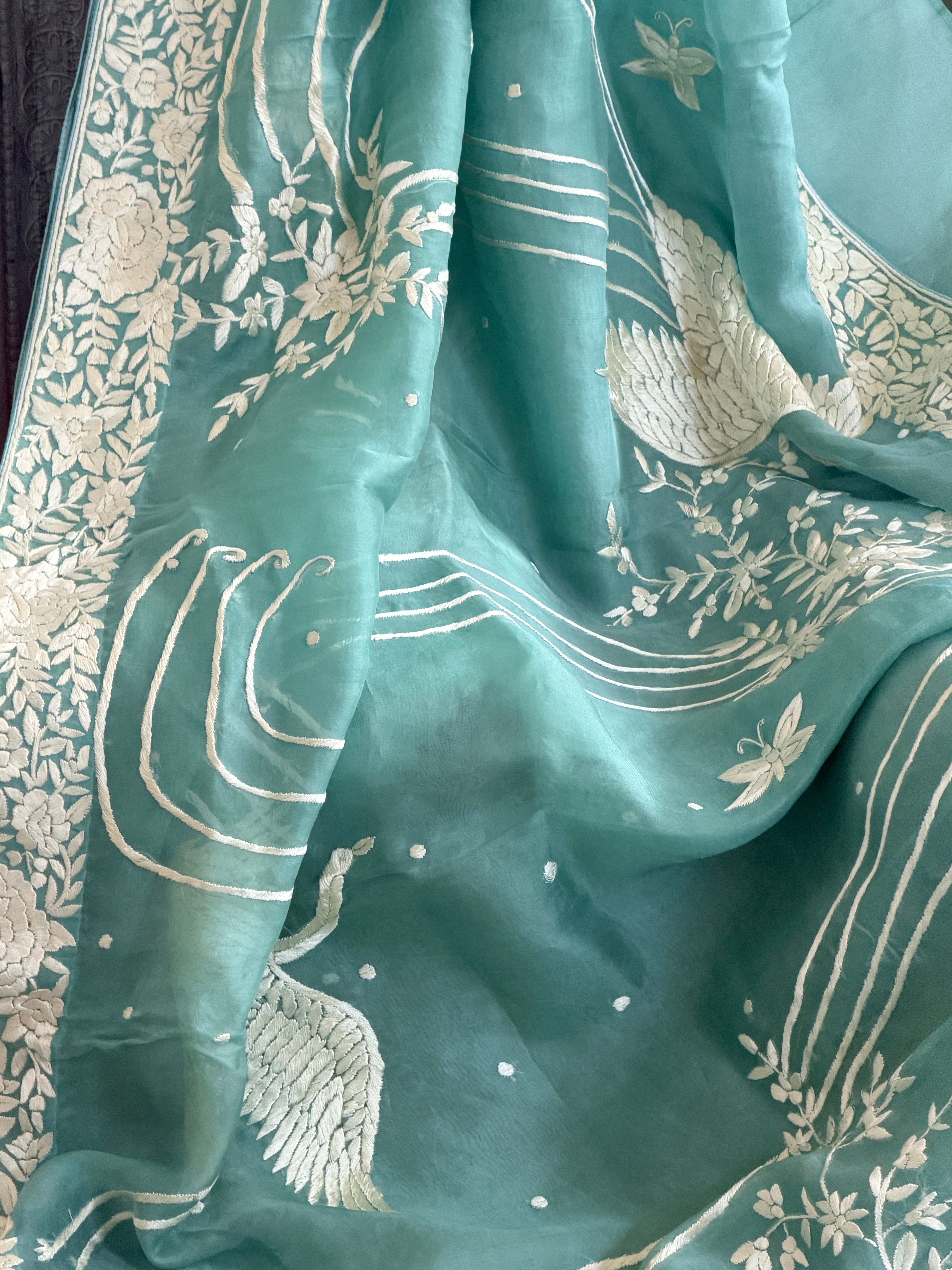 Parsi Gara hand embroidered organza saree