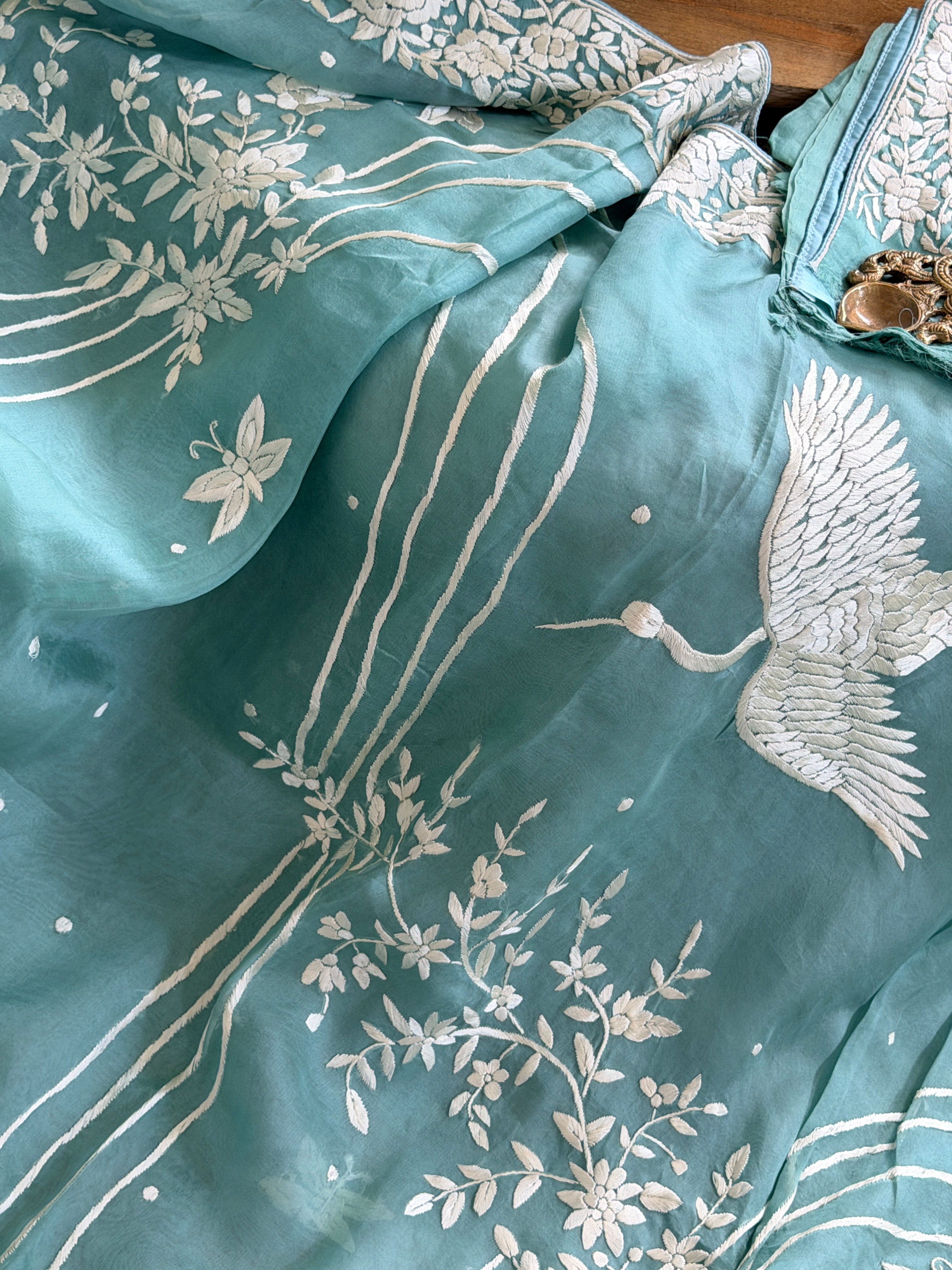 Parsi Gara hand embroidered organza saree