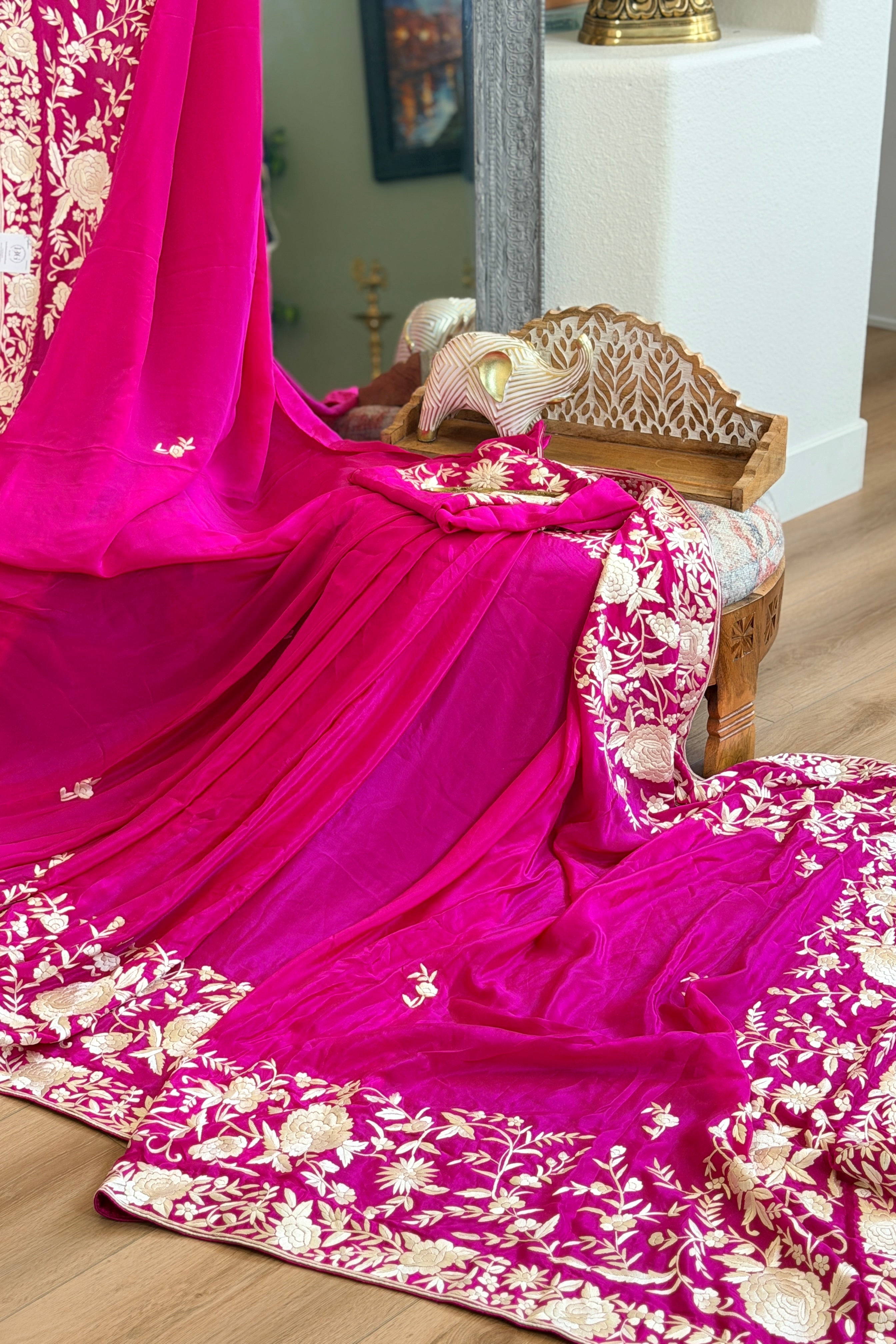 Parsi Gara hand embroidered crepe silk saree