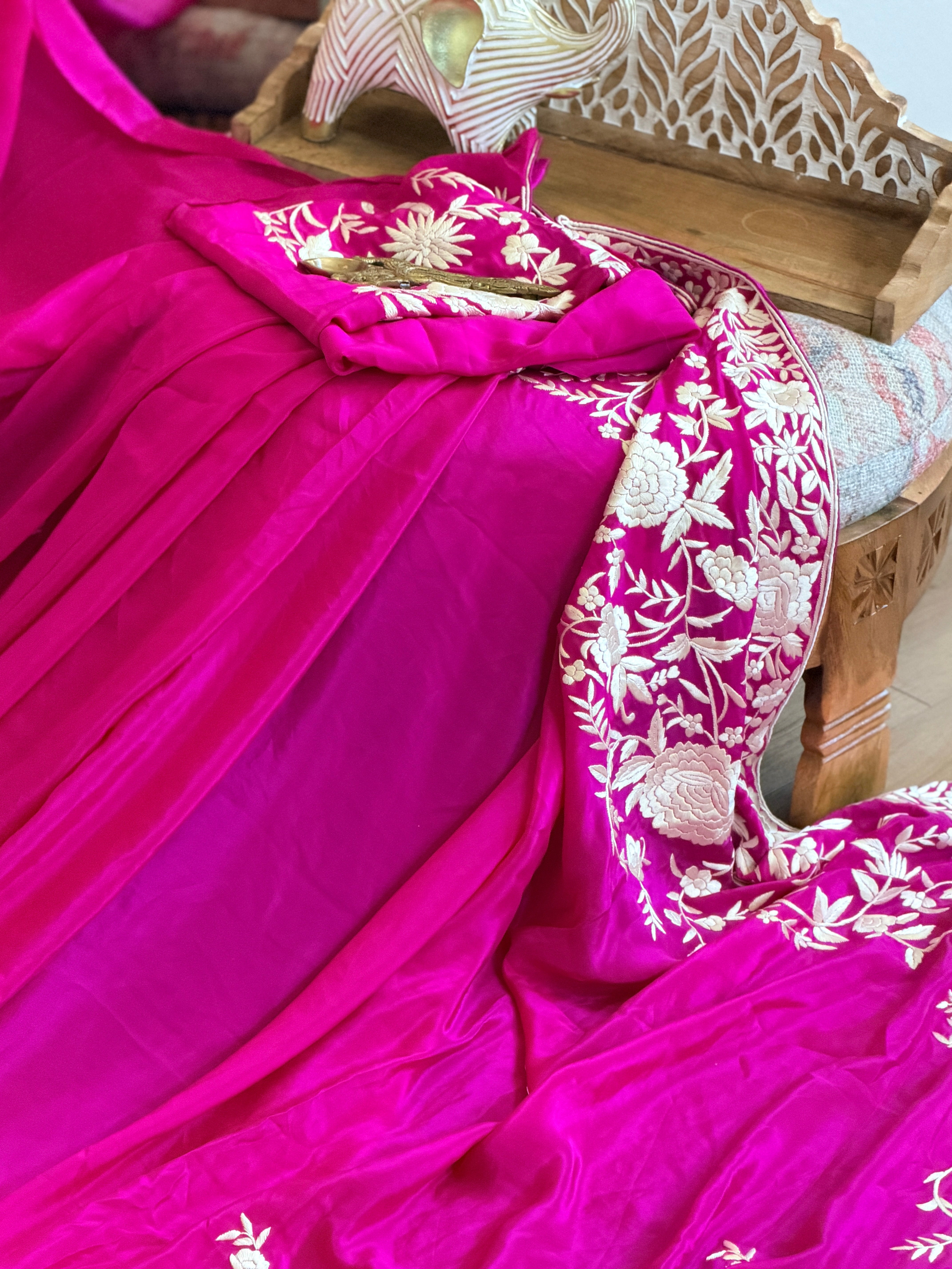 Parsi Gara hand embroidered crepe silk saree