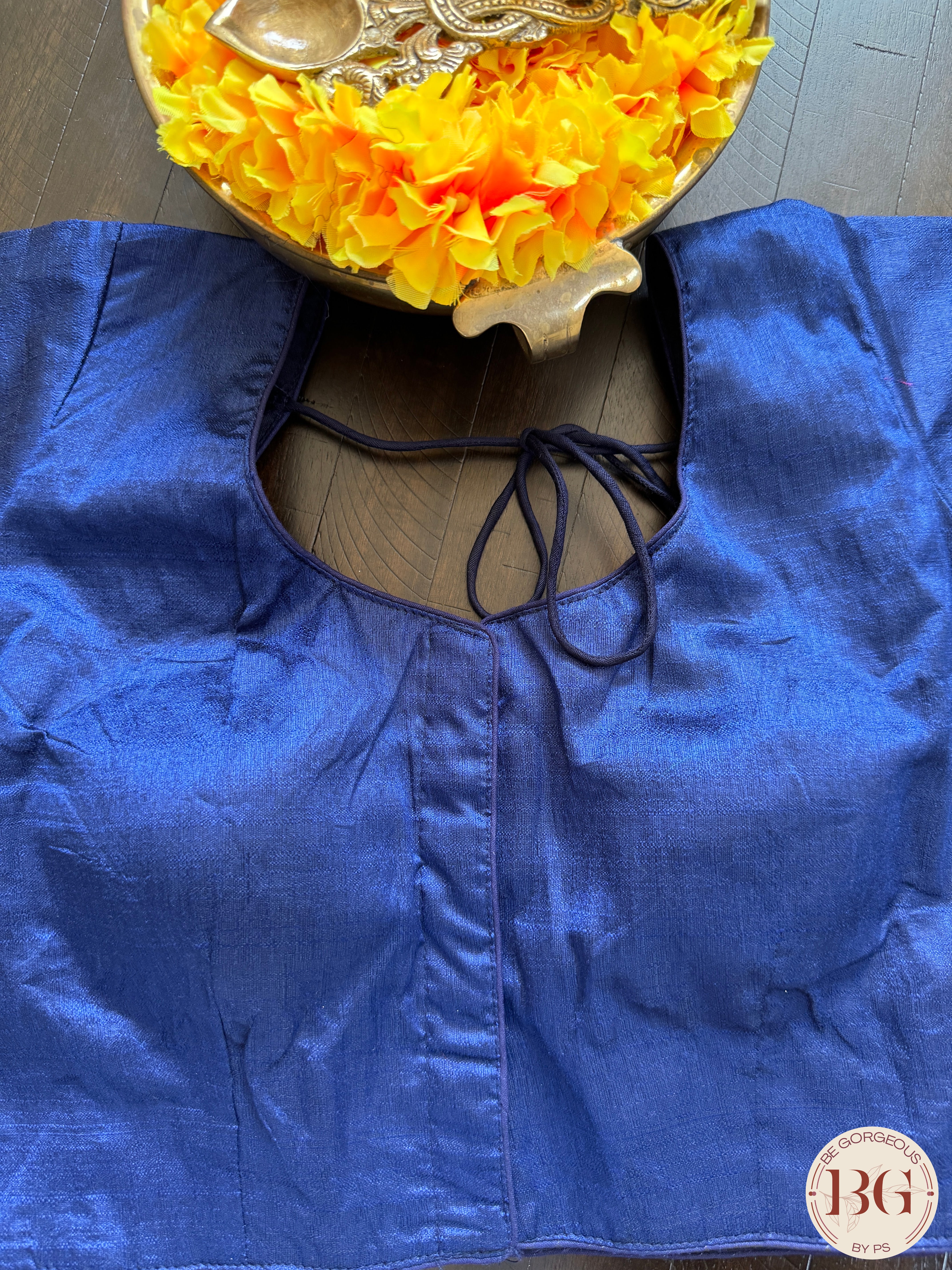 Raw Silk Sleeves blouse color - Navy Blue