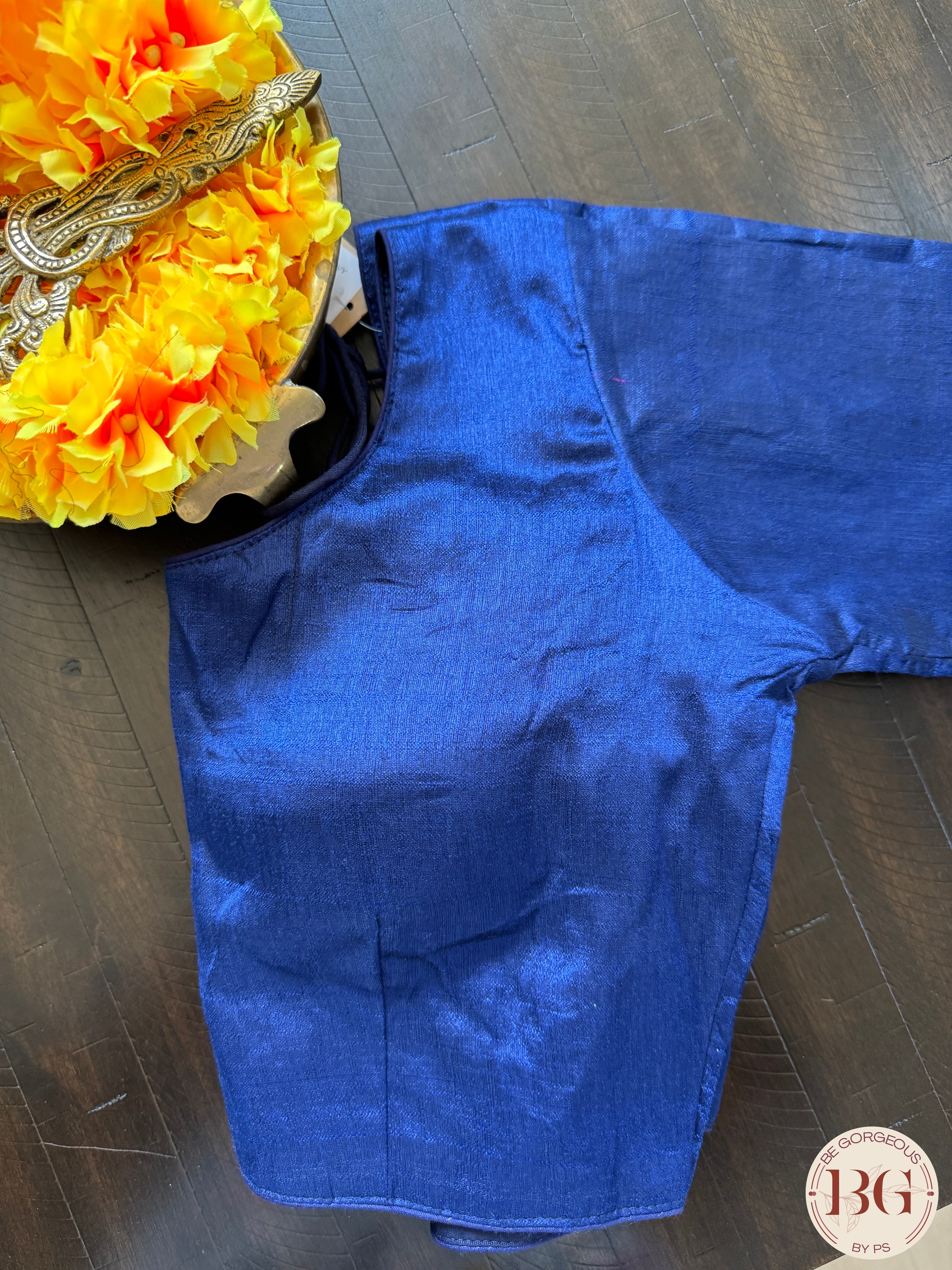 Raw Silk Sleeves blouse color - Navy Blue