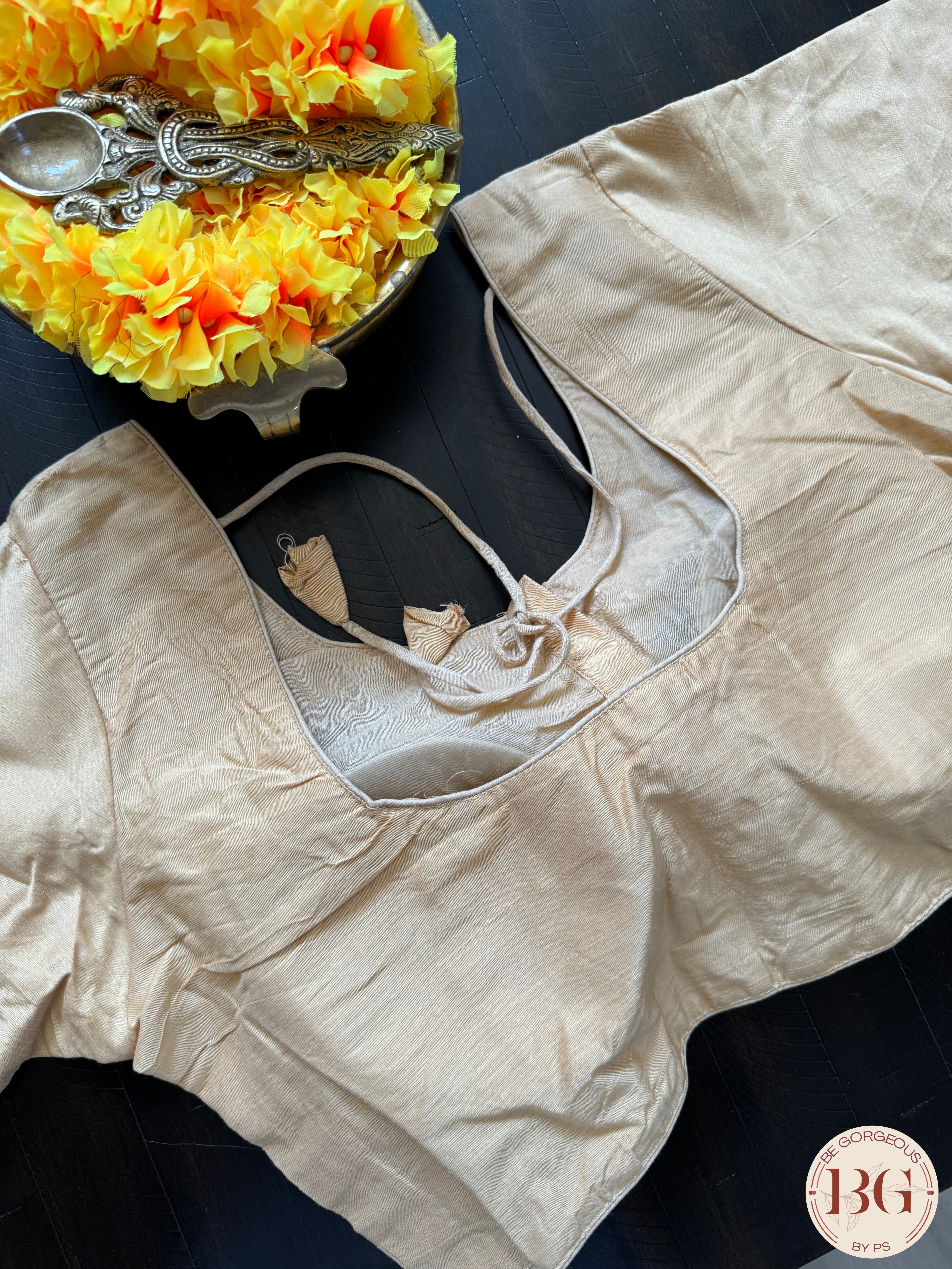 Raw Silk Sleeves blouse color - beige/gold