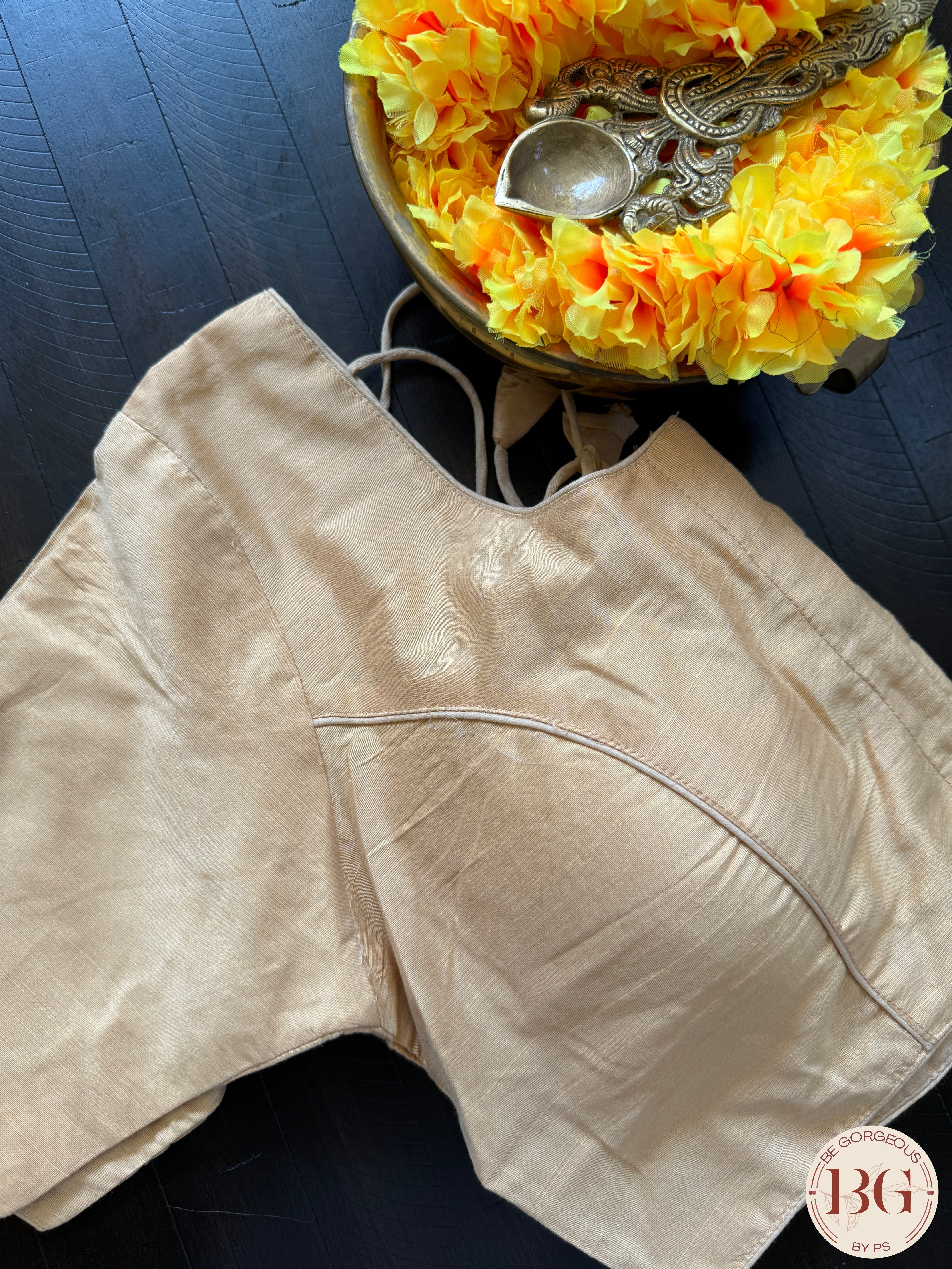 Raw Silk Sleeves blouse color - beige/gold