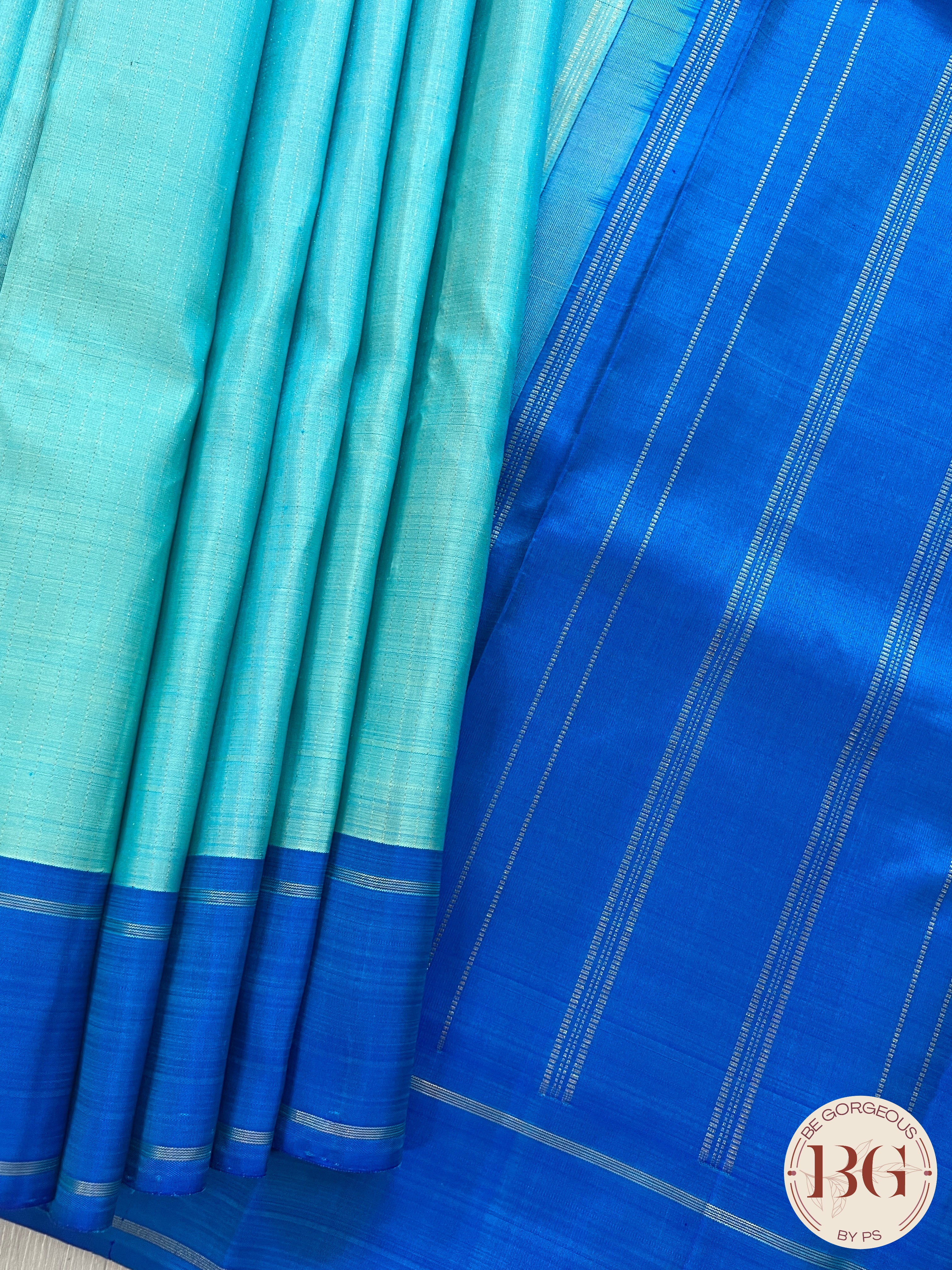 Pure Kanjeevaram Silk Handloom saree color - sky blue dark blue