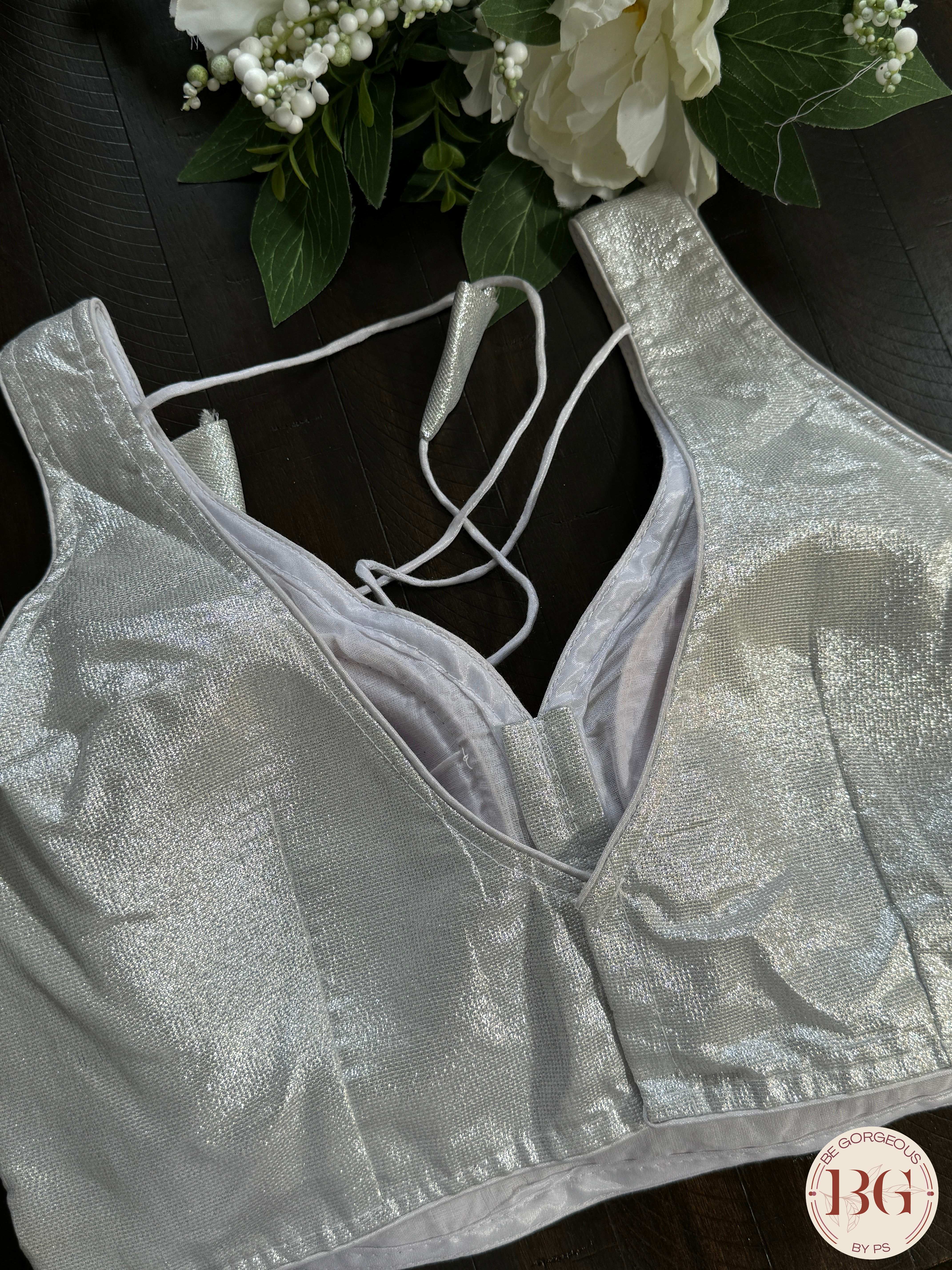 Raw Silk readymade blouse - Silver