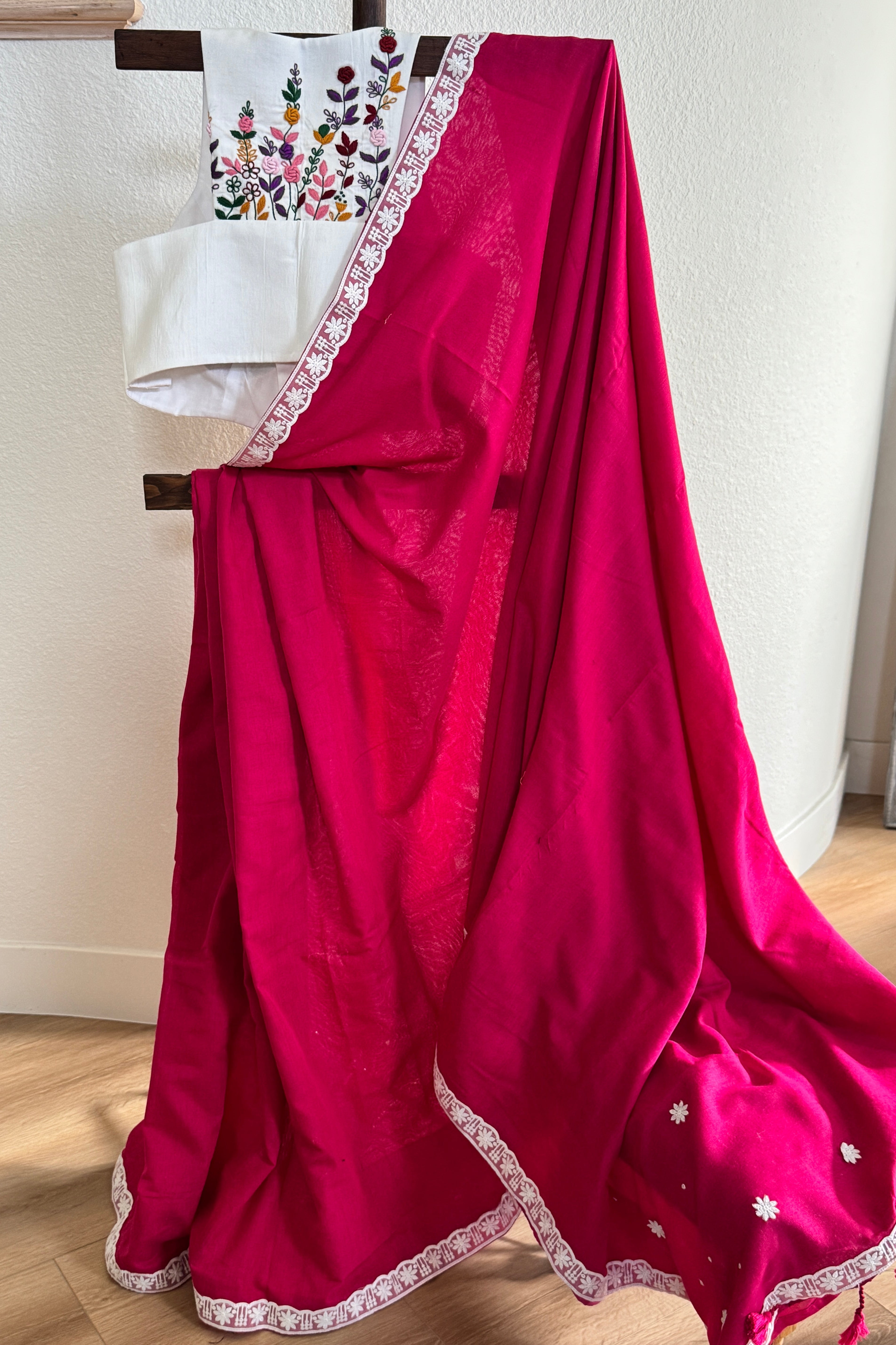 Red cotton with white lace