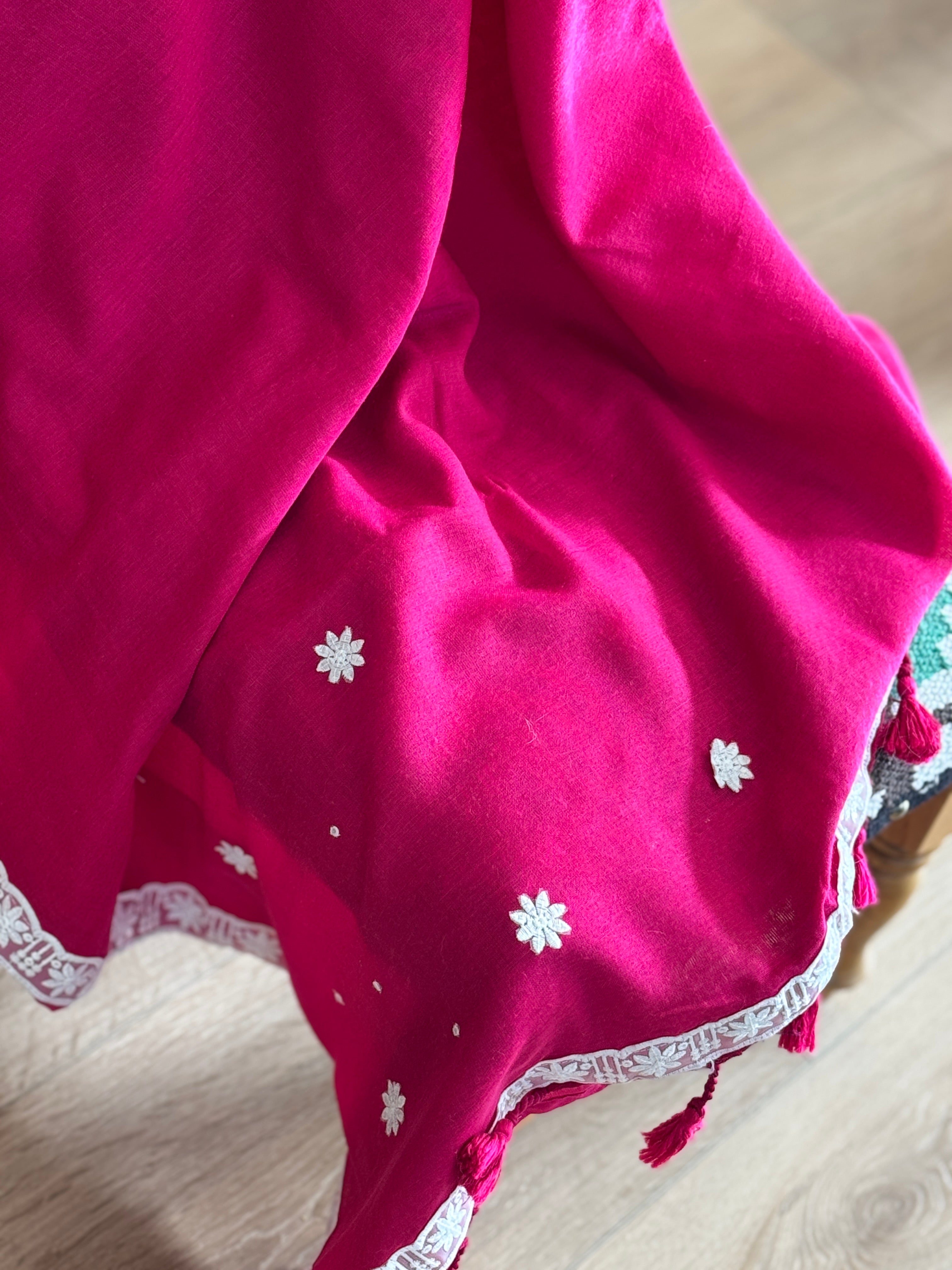 Red cotton with white lace