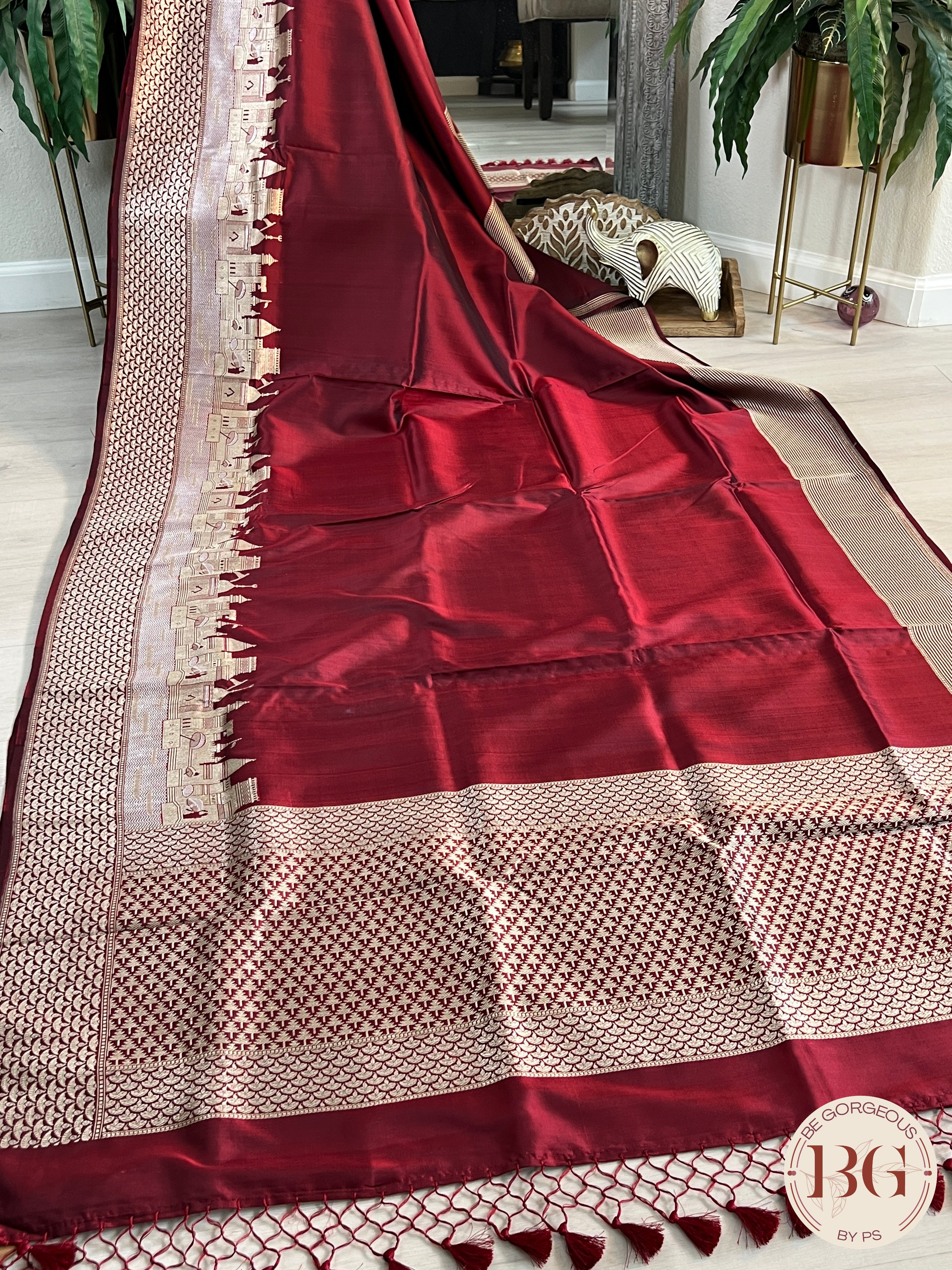 Banarasi Ganga ghat Pure silk- silkmark certified saree saree color - maroon