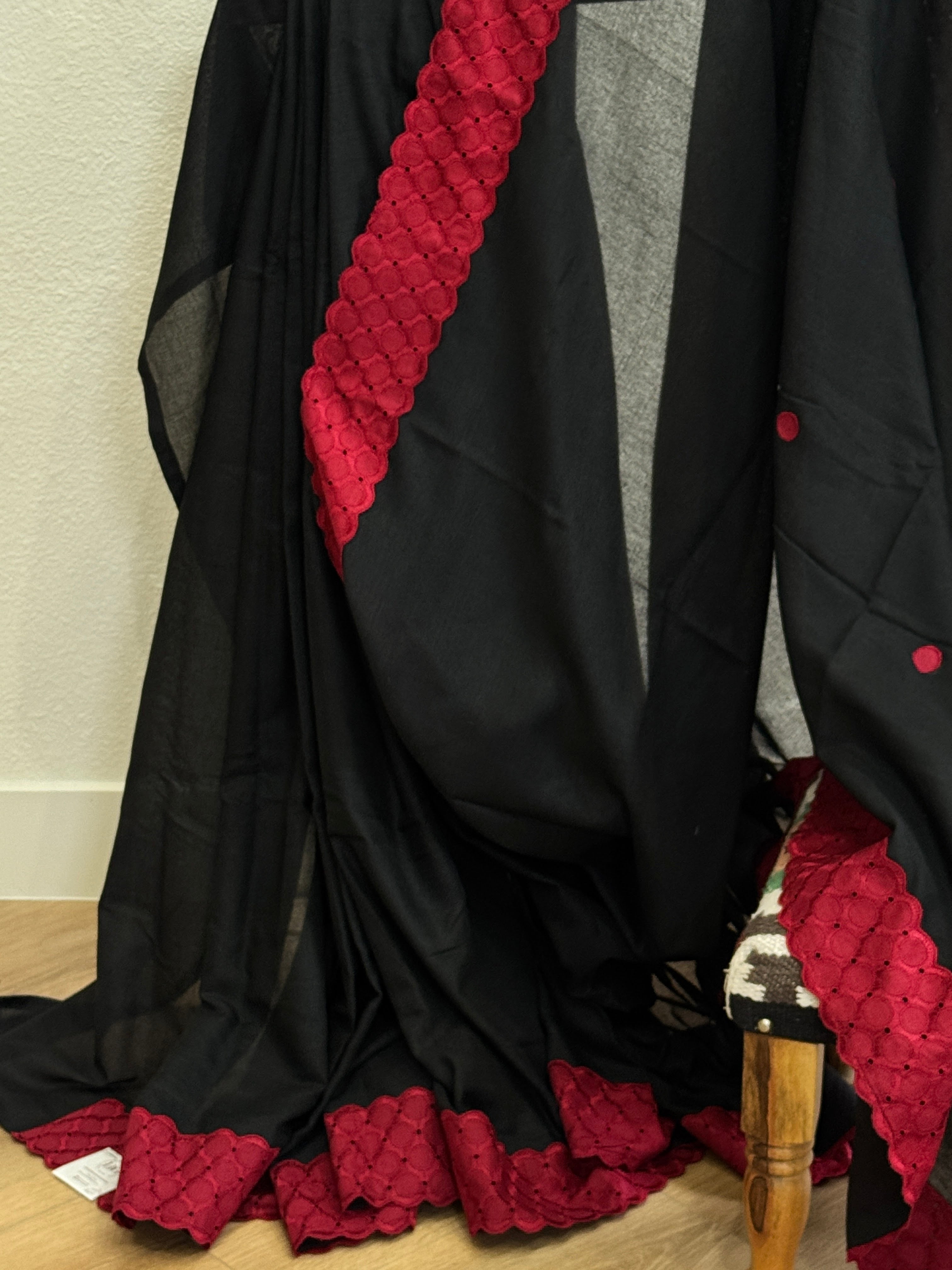 Black cotton with red dots and lace