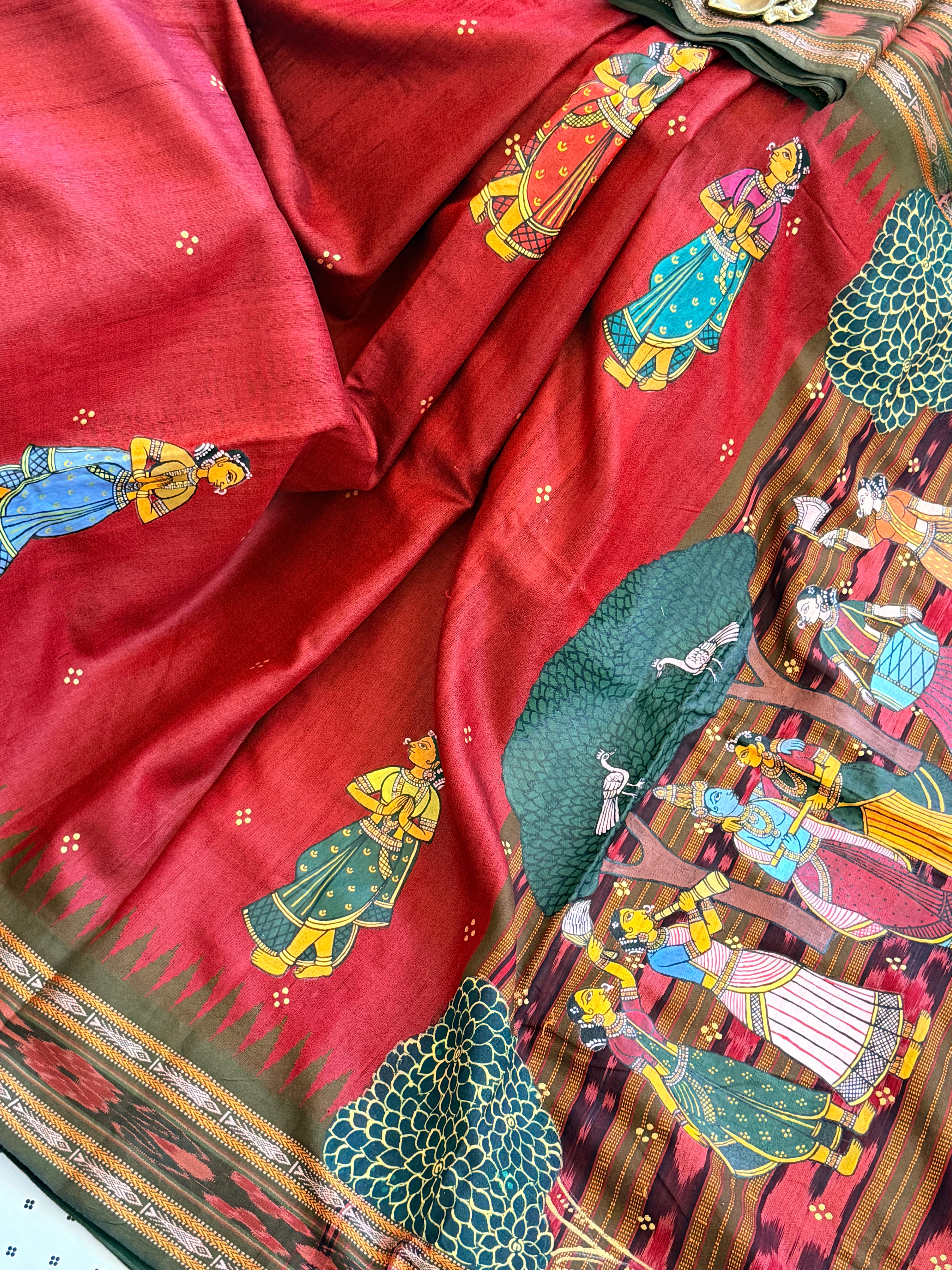Pattachitra saree on raw silk
