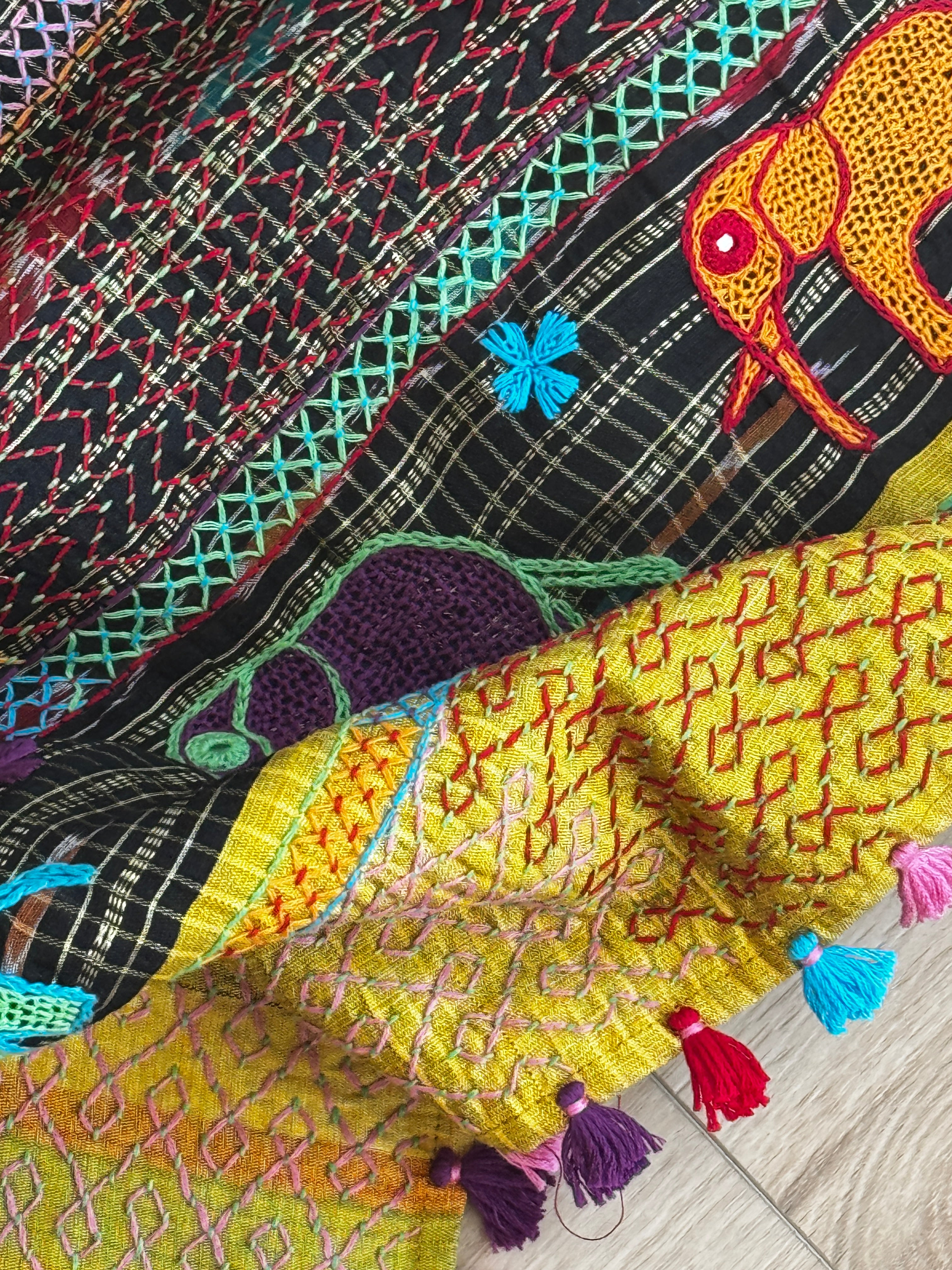 Lambani Embroidery on silk saree - green