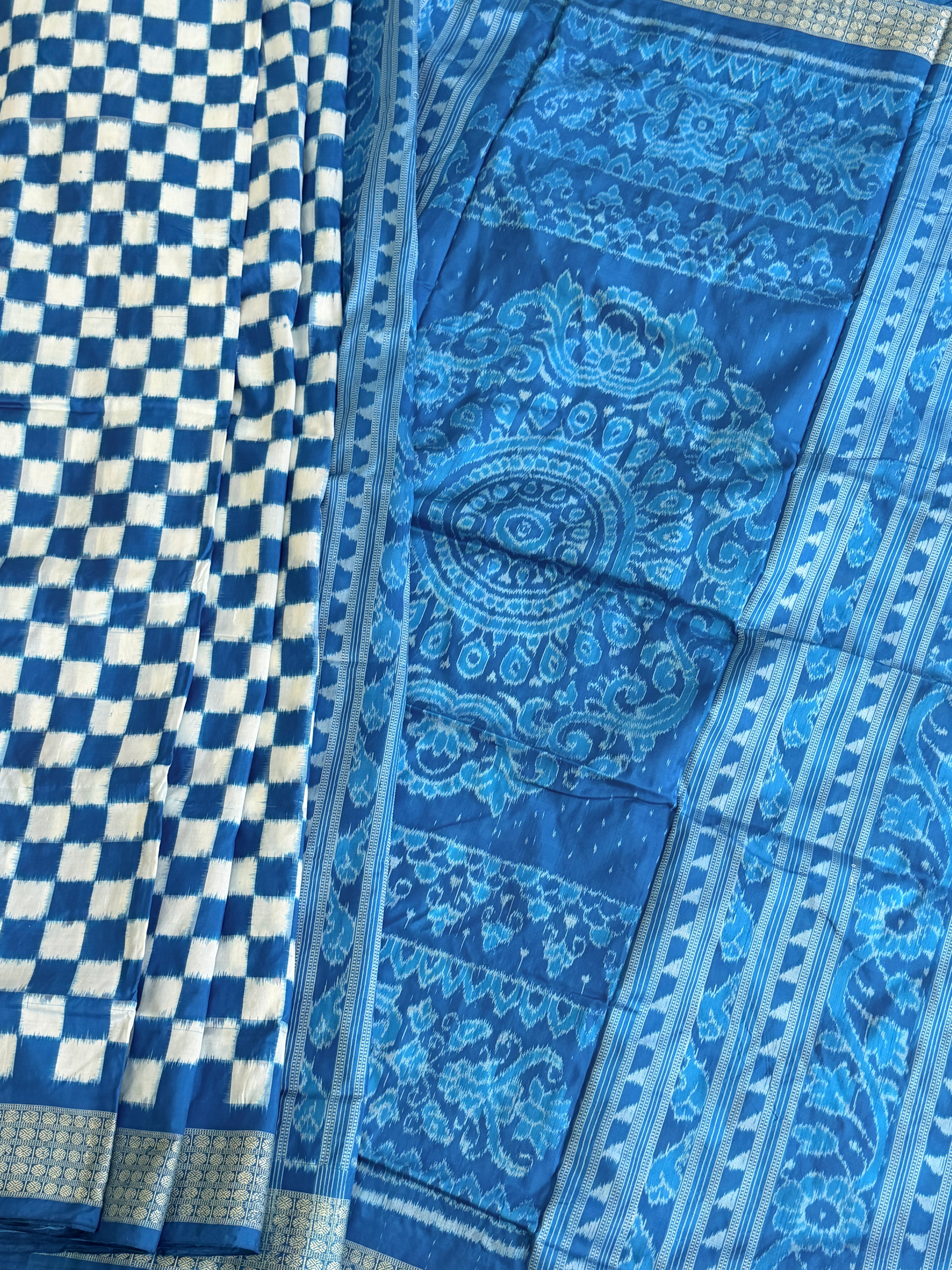 Blue white pasapali pure sambalpuri saree