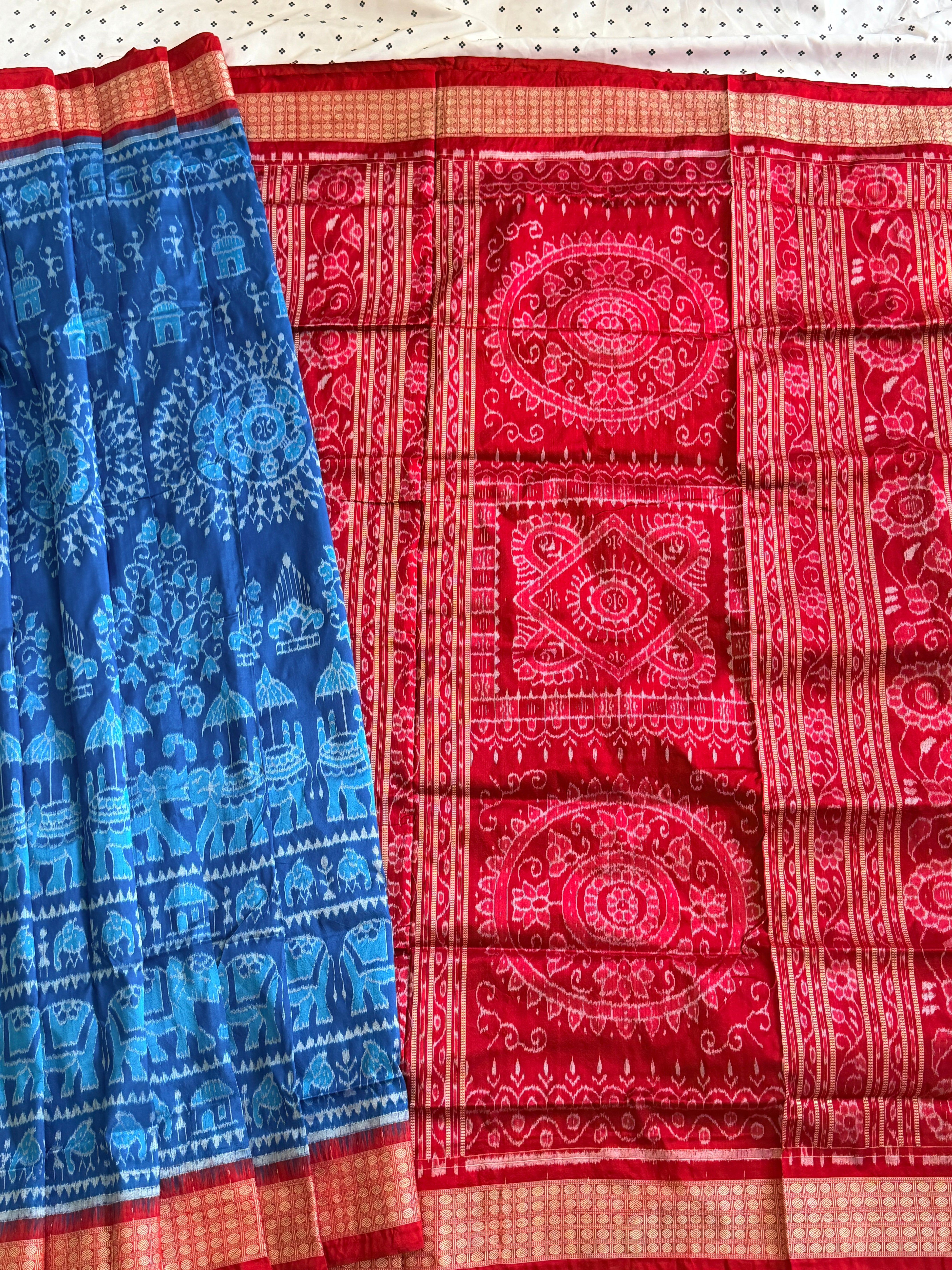 Blue red full body bandha pure sambalpuri saree